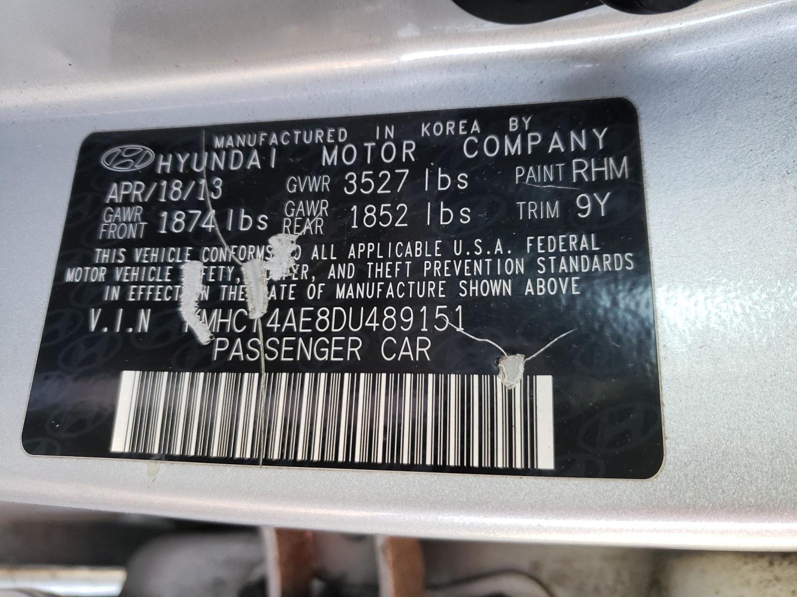 Photo 10 from auction – 2013 HYUNDAI ACCENT with VIN KMHCT4AE8DU489151