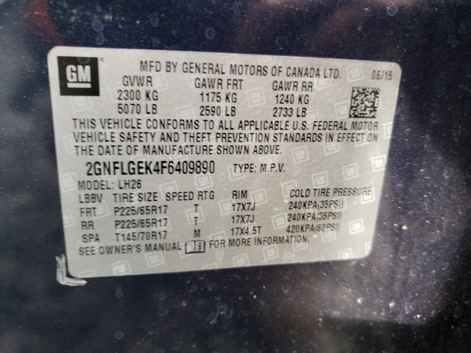 Photo 10 from auction – 2015 CHEVROLET EQUINOX LT with VIN 2GNFLGEK4F6409890