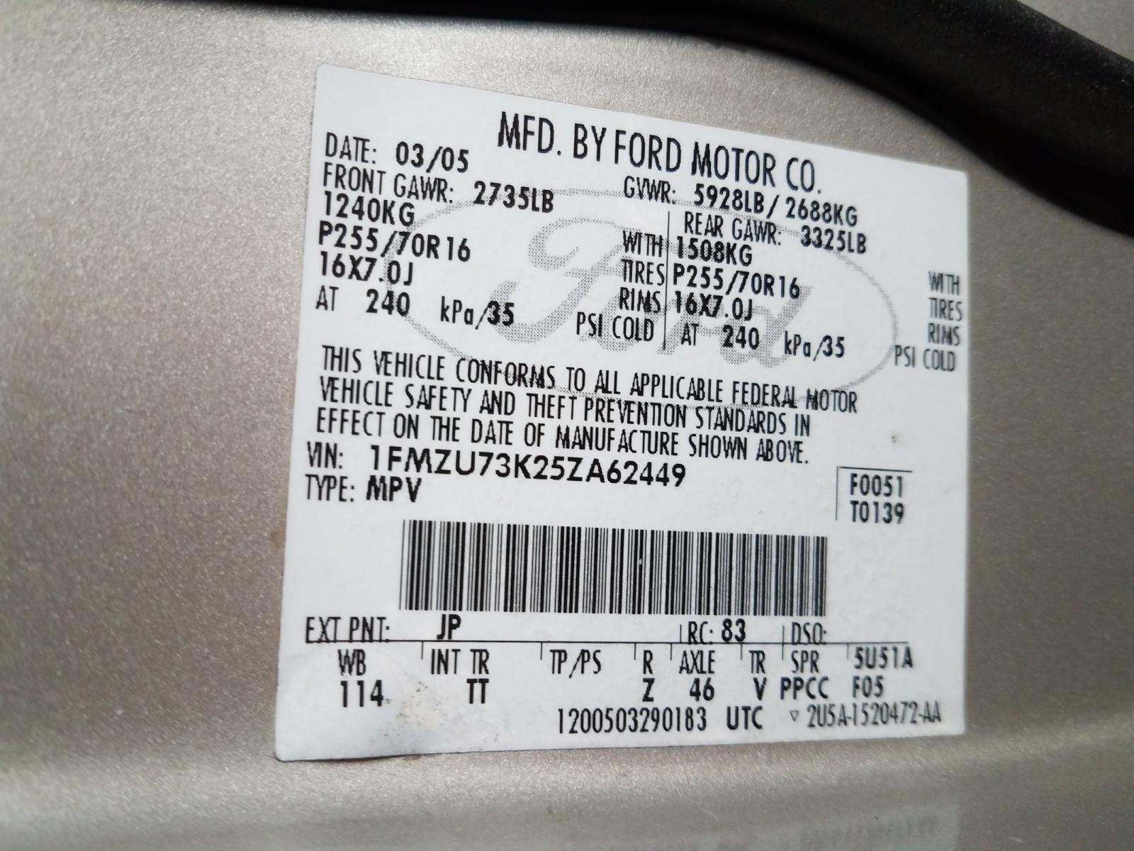 Photo 10 from auction – 2005 FORD EXPLORER X with VIN 1FMZU73K25ZA62449