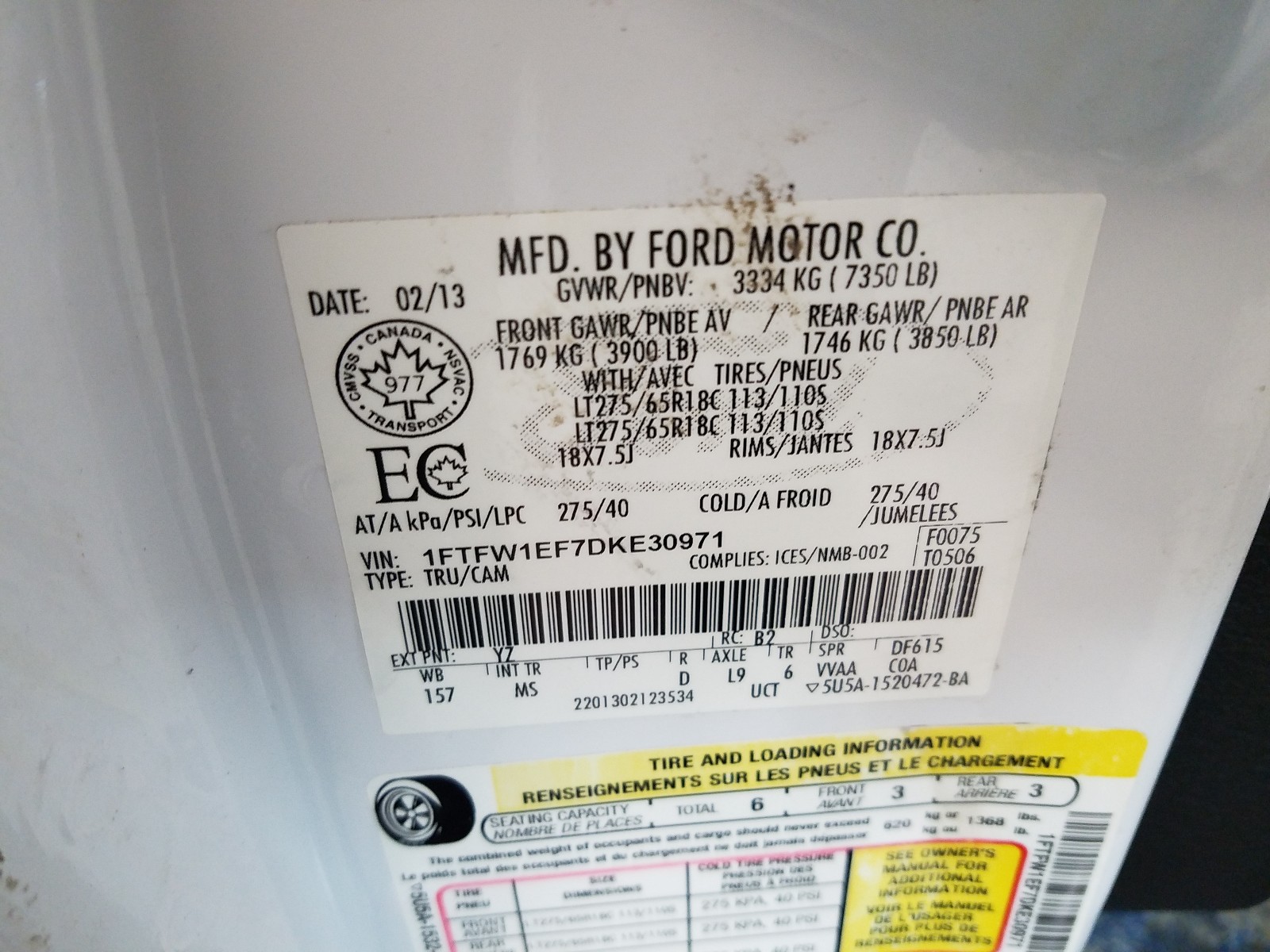 Photo 10 from auction – 2013 FORD F150 SUPER with VIN 1FTFW1EF7DKE30971