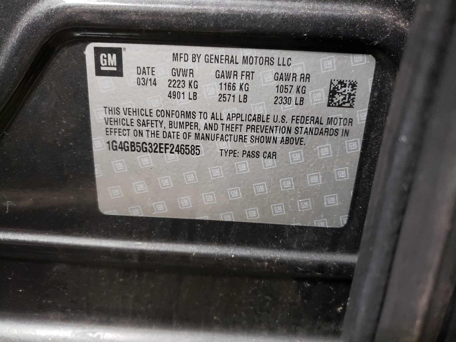 Photo 10 from auction – 2014 BUICK LACROSSE with VIN 1G4GB5G32EF246585