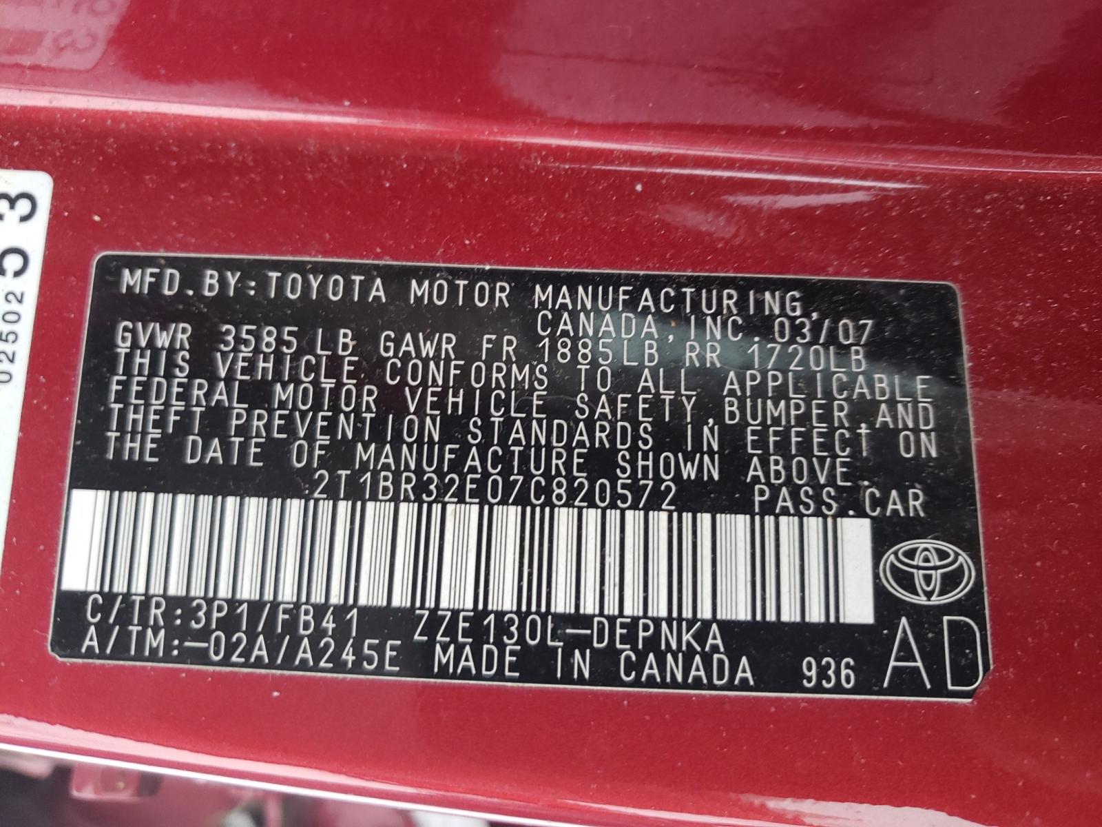 Photo 10 from auction – 2007 TOYOTA COROLLA CE with VIN 2T1BR32E07C820572