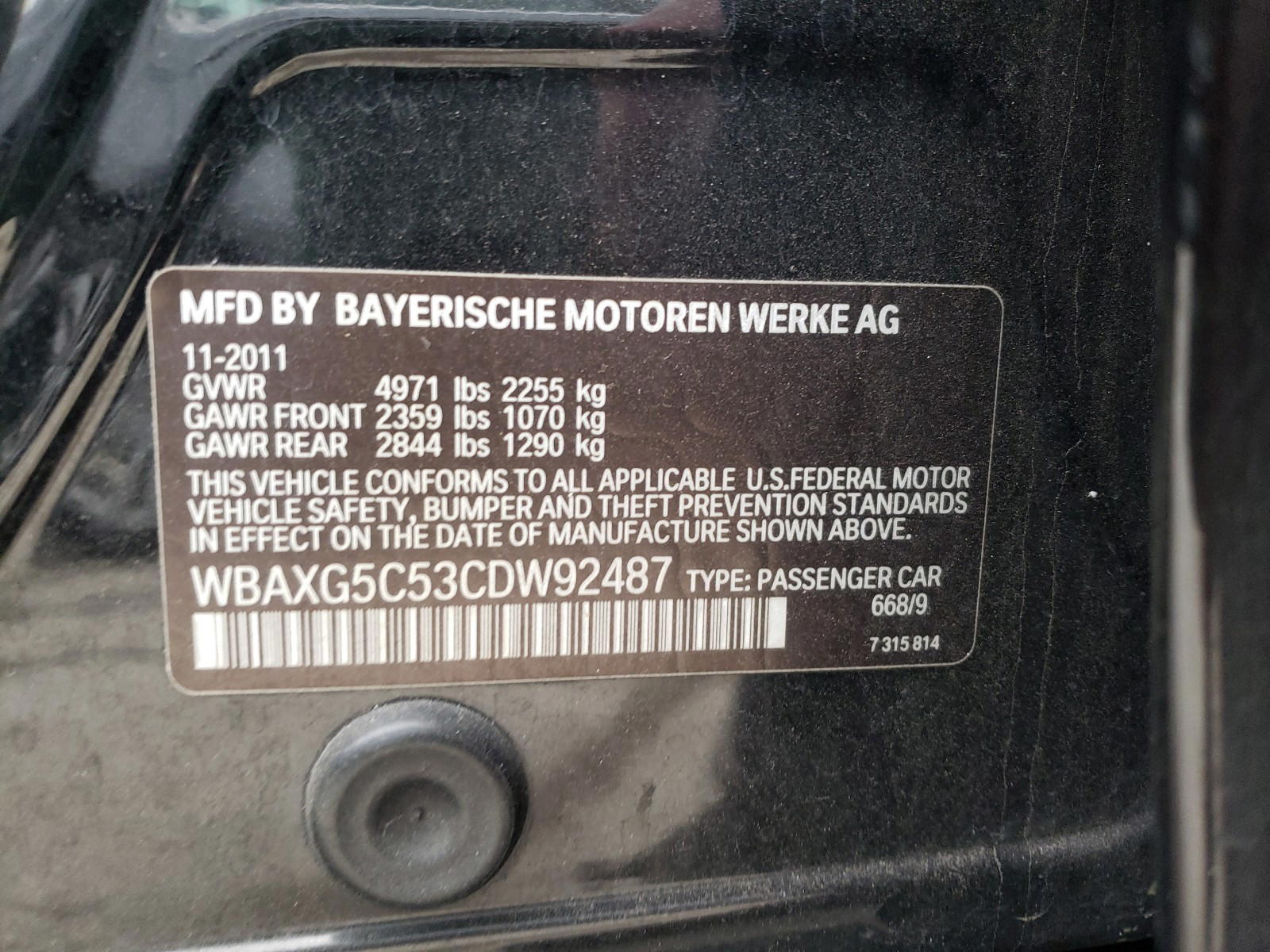 Photo 10 from auction – 2012 BMW 528 I with VIN WBAXG5C53CDW92487