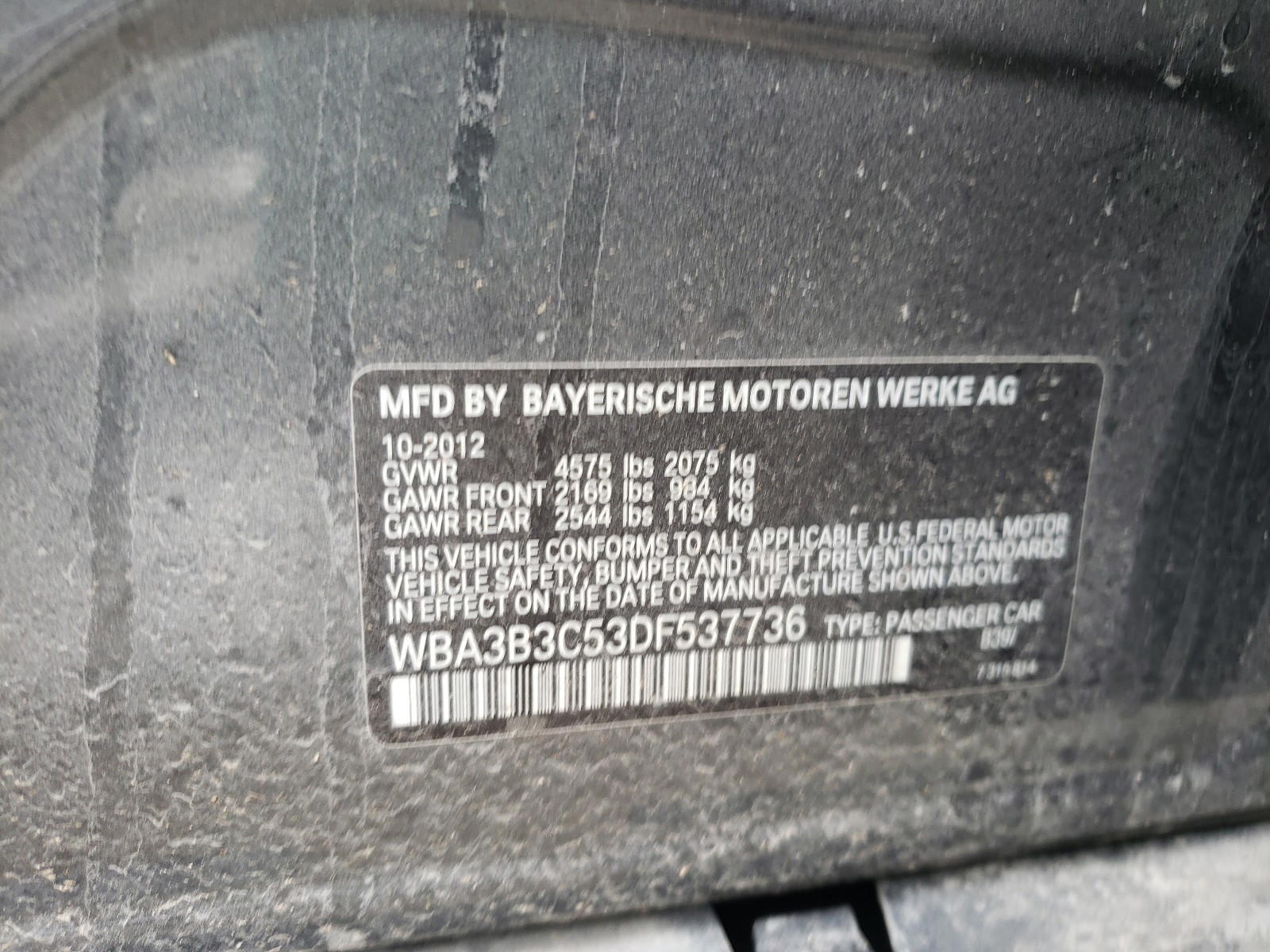 Photo 10 from auction – 2013 BMW 328 XI with VIN WBA3B3C53DF537736