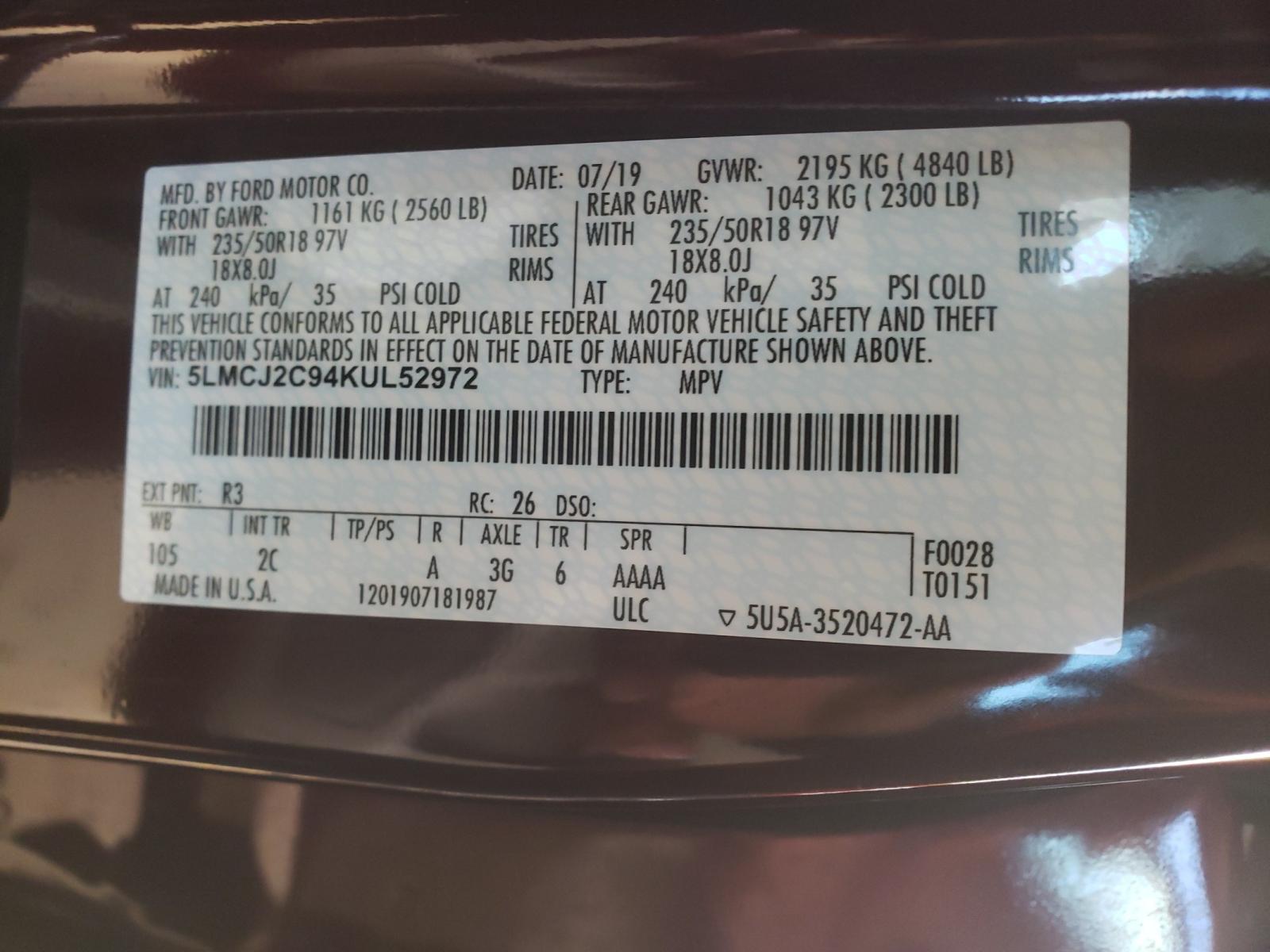 Photo 20 from auction – 2019 LINCOLN MKC SELECT with VIN 5LMCJ2C94KUL52972