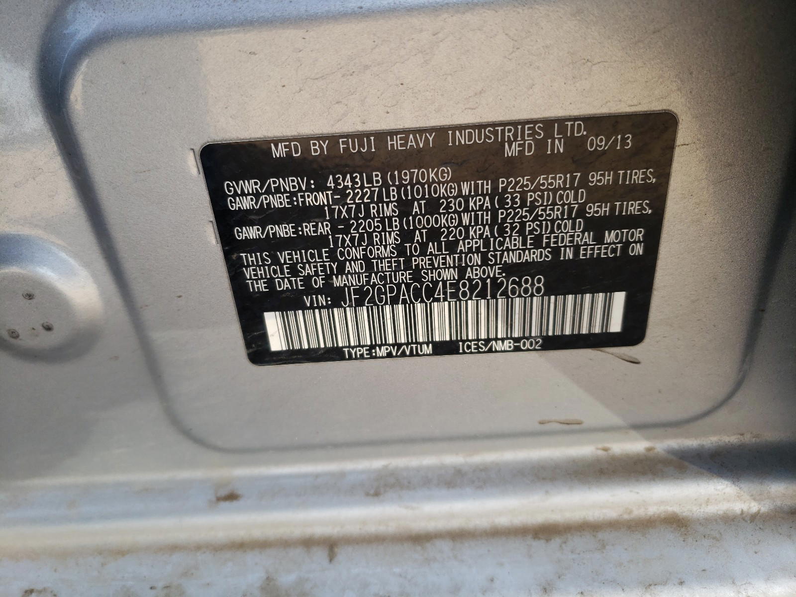 Photo 10 from auction – 2014 SUBARU XV CROSSTR with VIN JF2GPACC4E8212688
