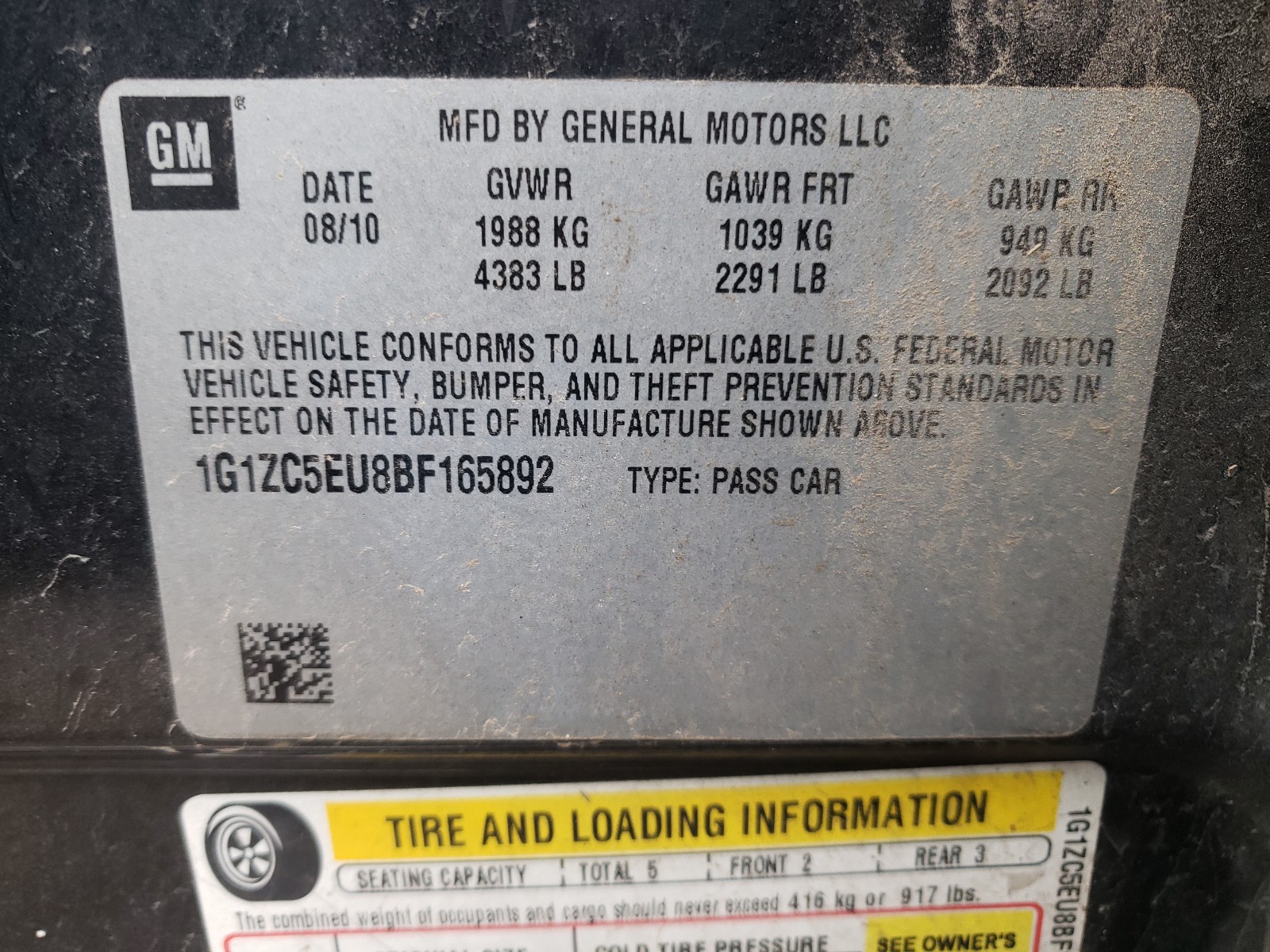 Photo 10 from auction – 2011 CHEVROLET MALIBU 1LT with VIN 1G1ZC5EU8BF165892
