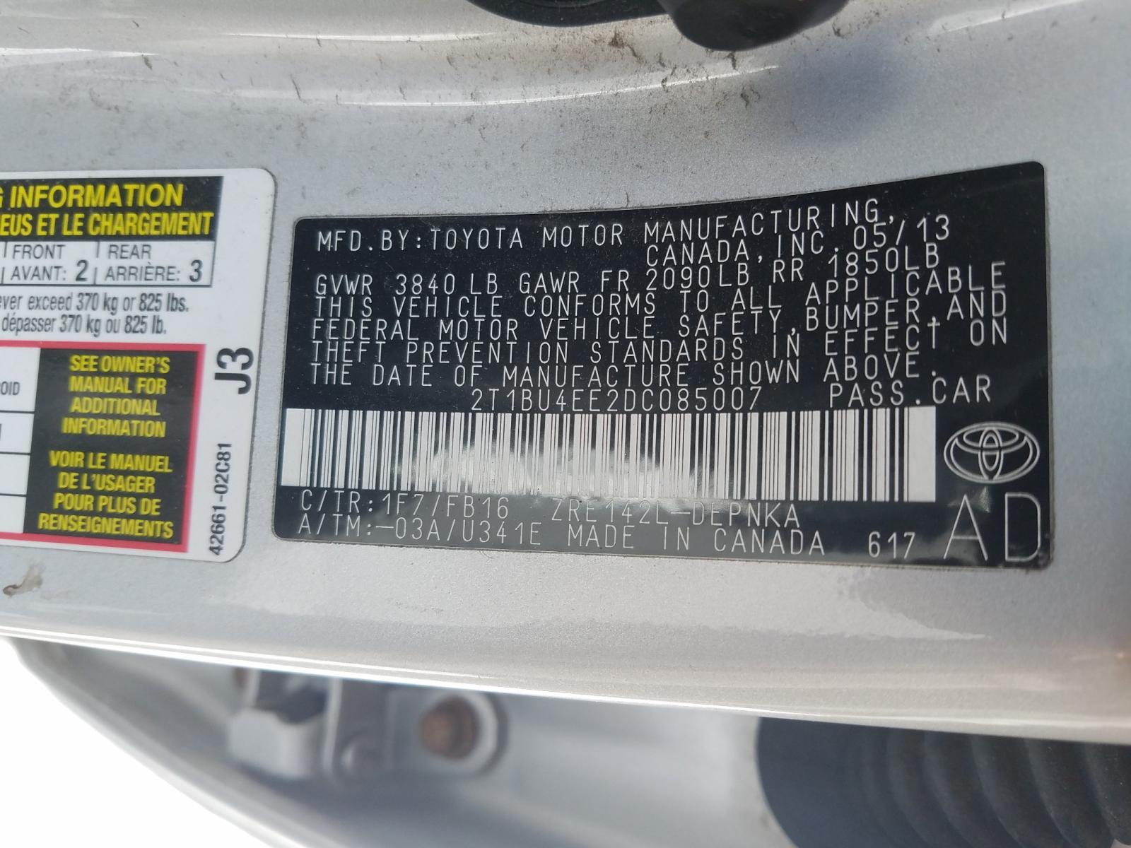 Photo 10 from auction – 2013 TOYOTA COROLLA BA with VIN 2T1BU4EE2DC085007