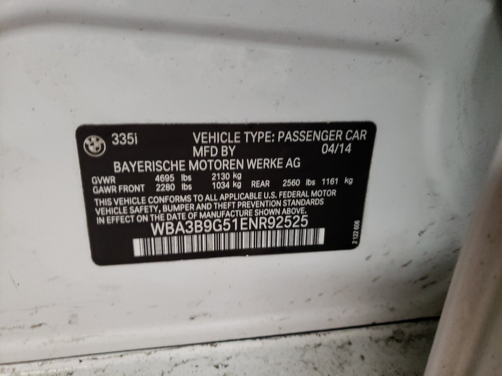 Photo 10 from auction – 2014 BMW 335 XI with VIN WBA3B9G51ENR92525