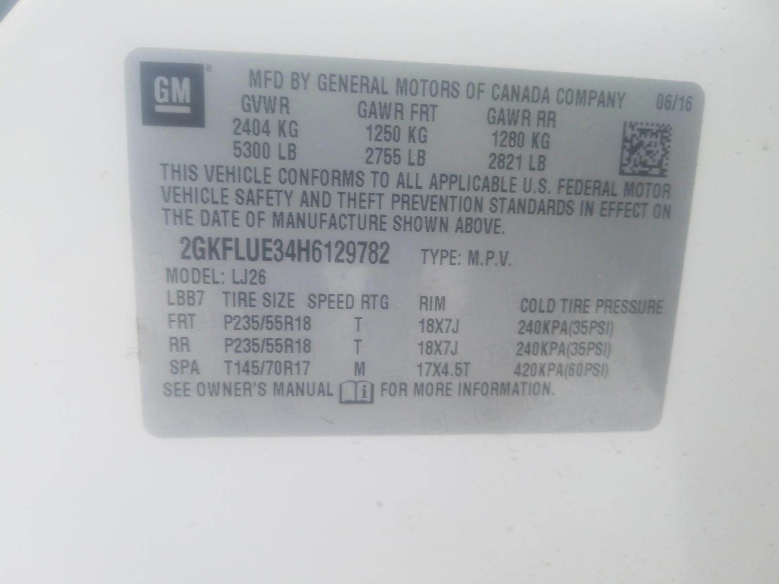 Photo 10 from auction – 2017 GMC TERRAIN SL with VIN 2GKFLUE34H6129782