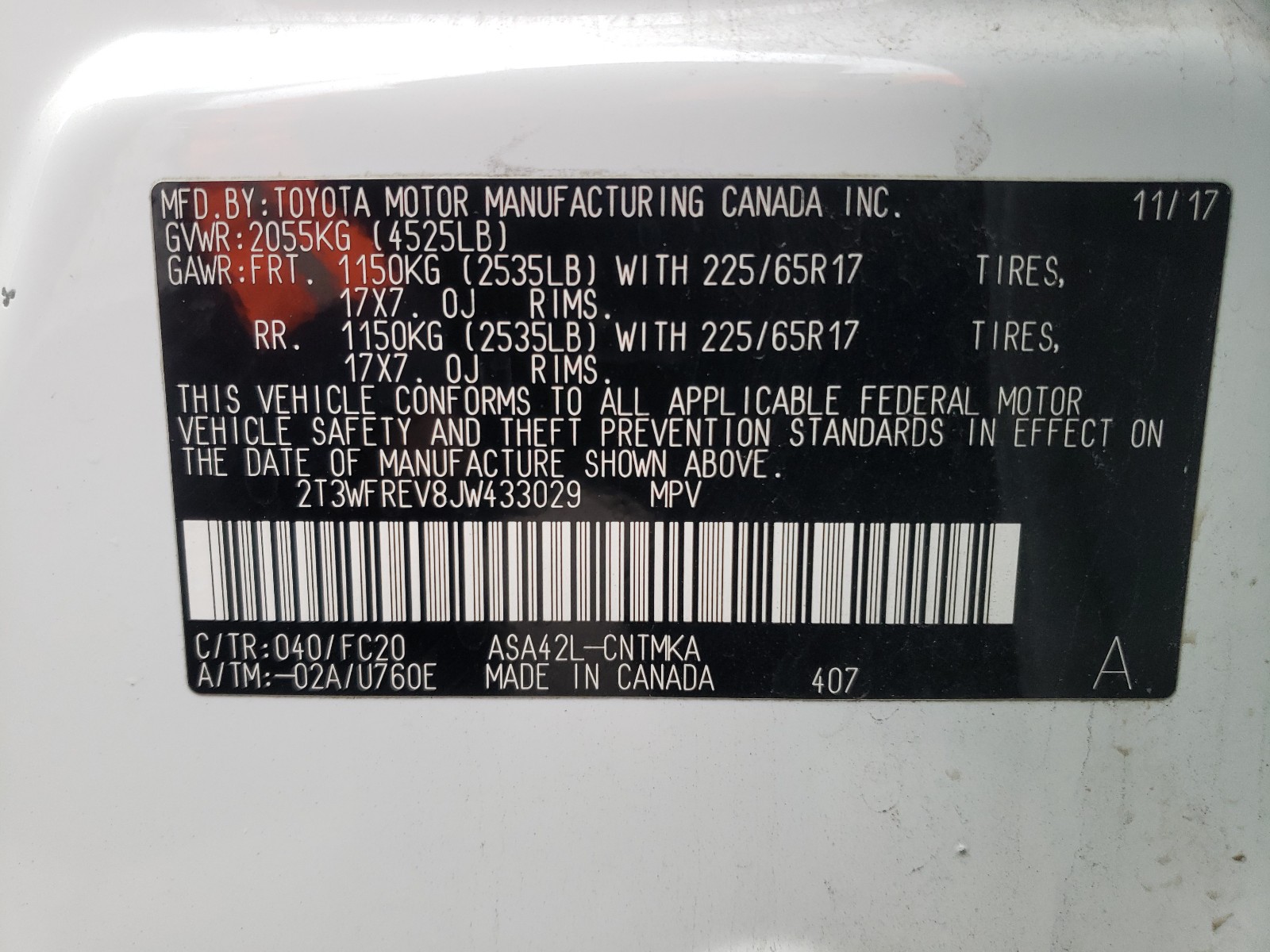 Photo 10 from auction – 2018 TOYOTA RAV4 ADVEN with VIN 2T3WFREV8JW433029