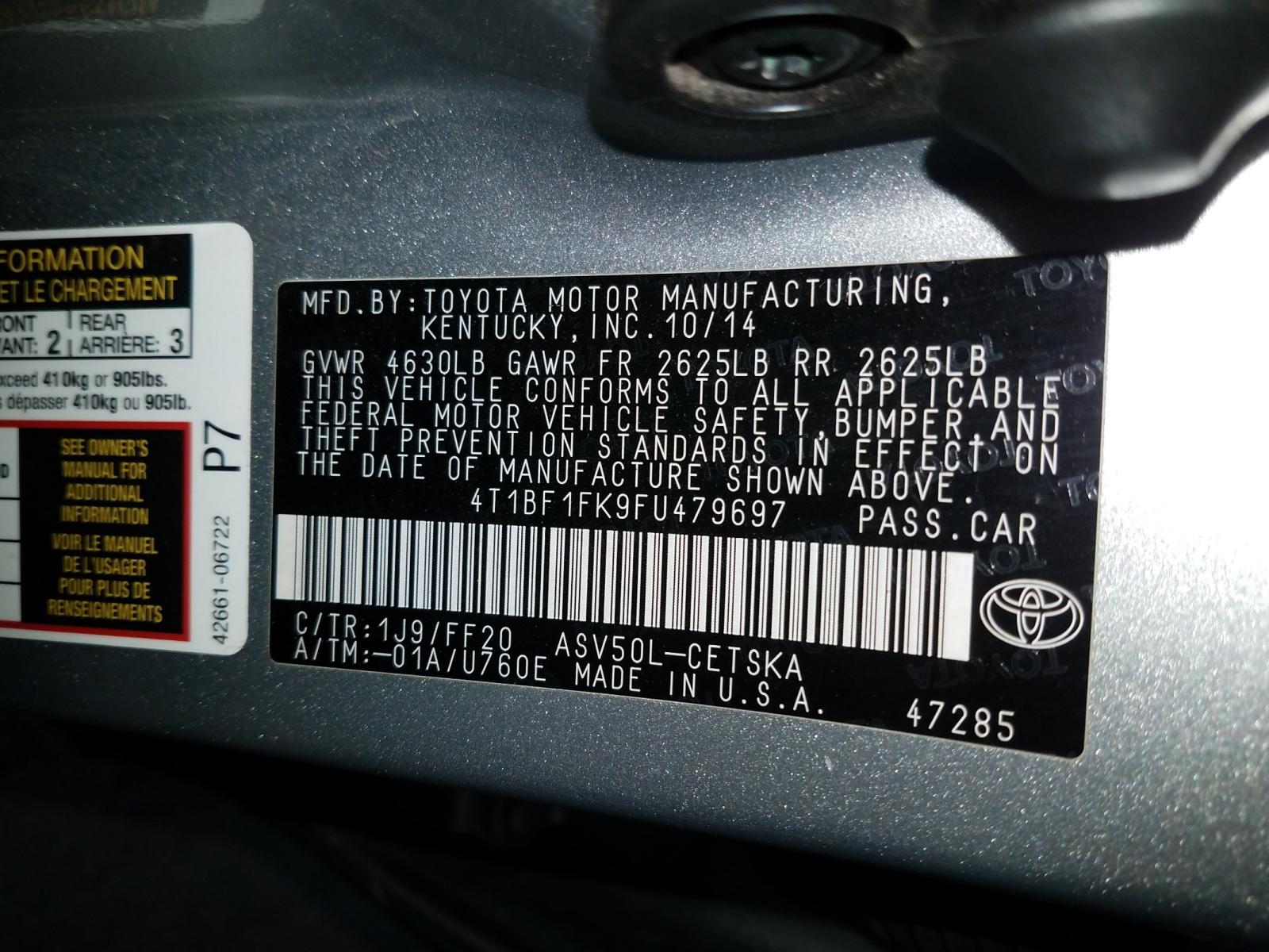 Photo 10 from auction – 2015 TOYOTA CAMRY LE with VIN 4T1BF1FK9FU479697