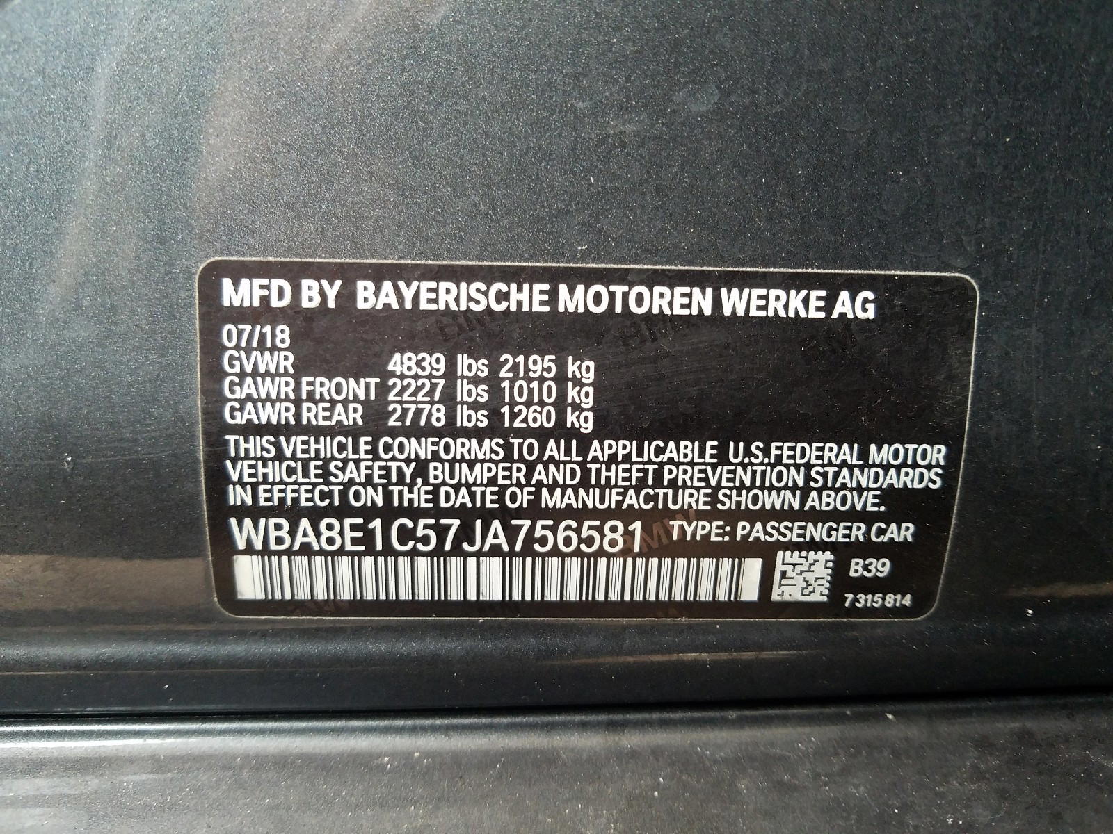Photo 10 from auction – 2018 BMW 330E with VIN WBA8E1C57JA756581