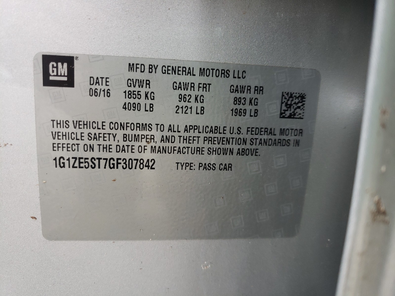 Photo 10 from auction – 2016 CHEVROLET MALIBU LT with VIN 1G1ZE5ST7GF307842