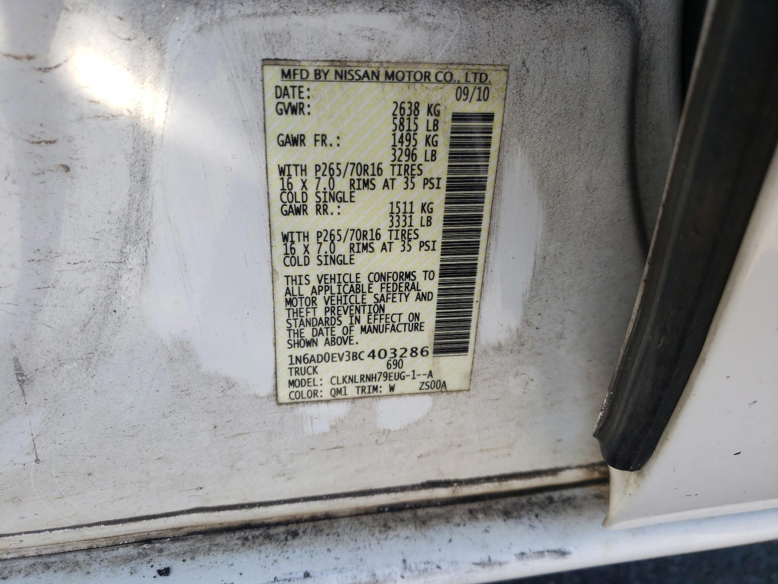 Photo 10 from auction – 2011 NISSAN FRONTIER S with VIN 1N6AD0EV3BC403286