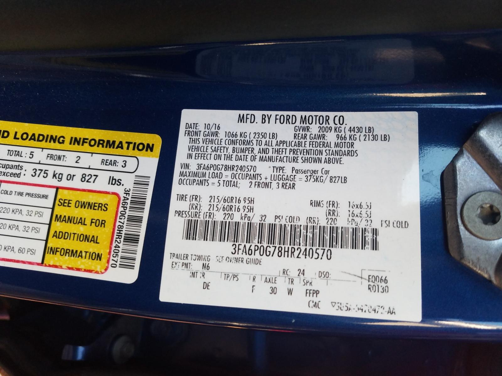 Photo 10 from auction – 2017 FORD FUSION S with VIN 3FA6P0G78HR240570