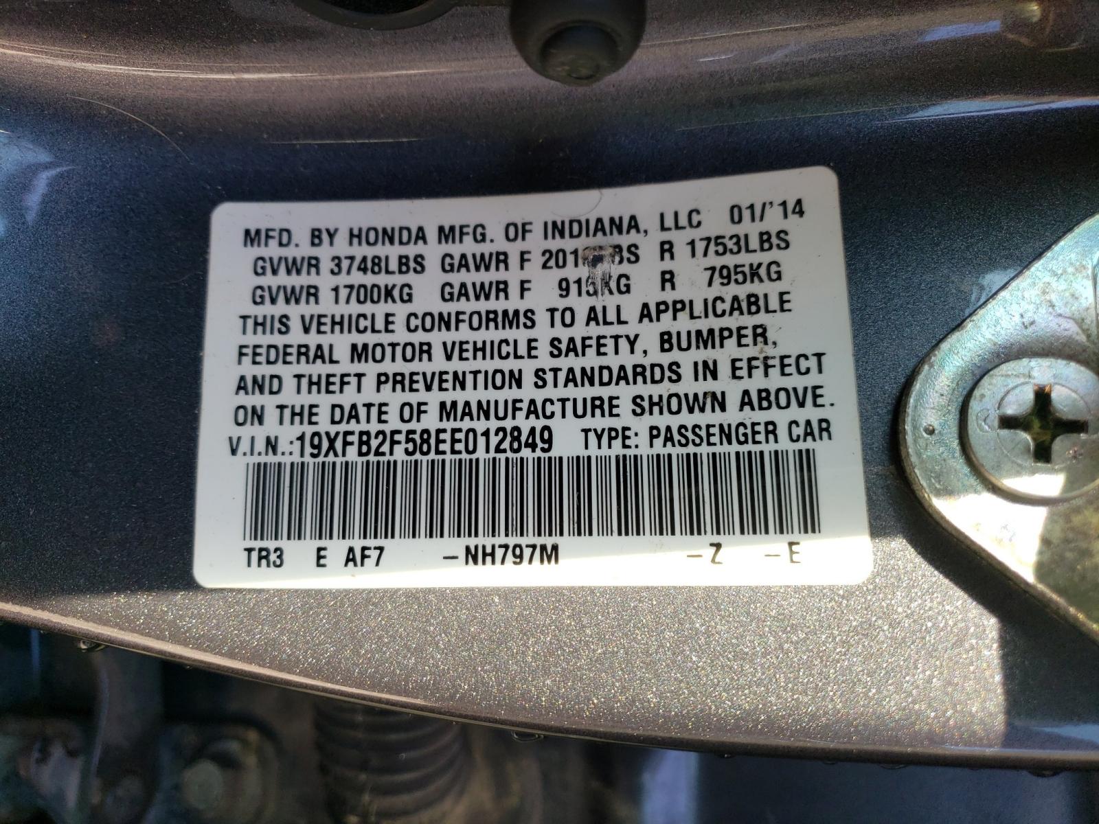 Photo 10 from auction – 2014 HONDA CIVIC LX with VIN 19XFB2F58EE012849