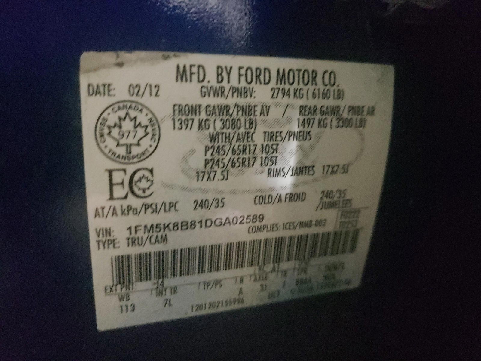 Photo 10 from auction – 2013 FORD EXPLORER with VIN 1FM5K8B81DGA02589