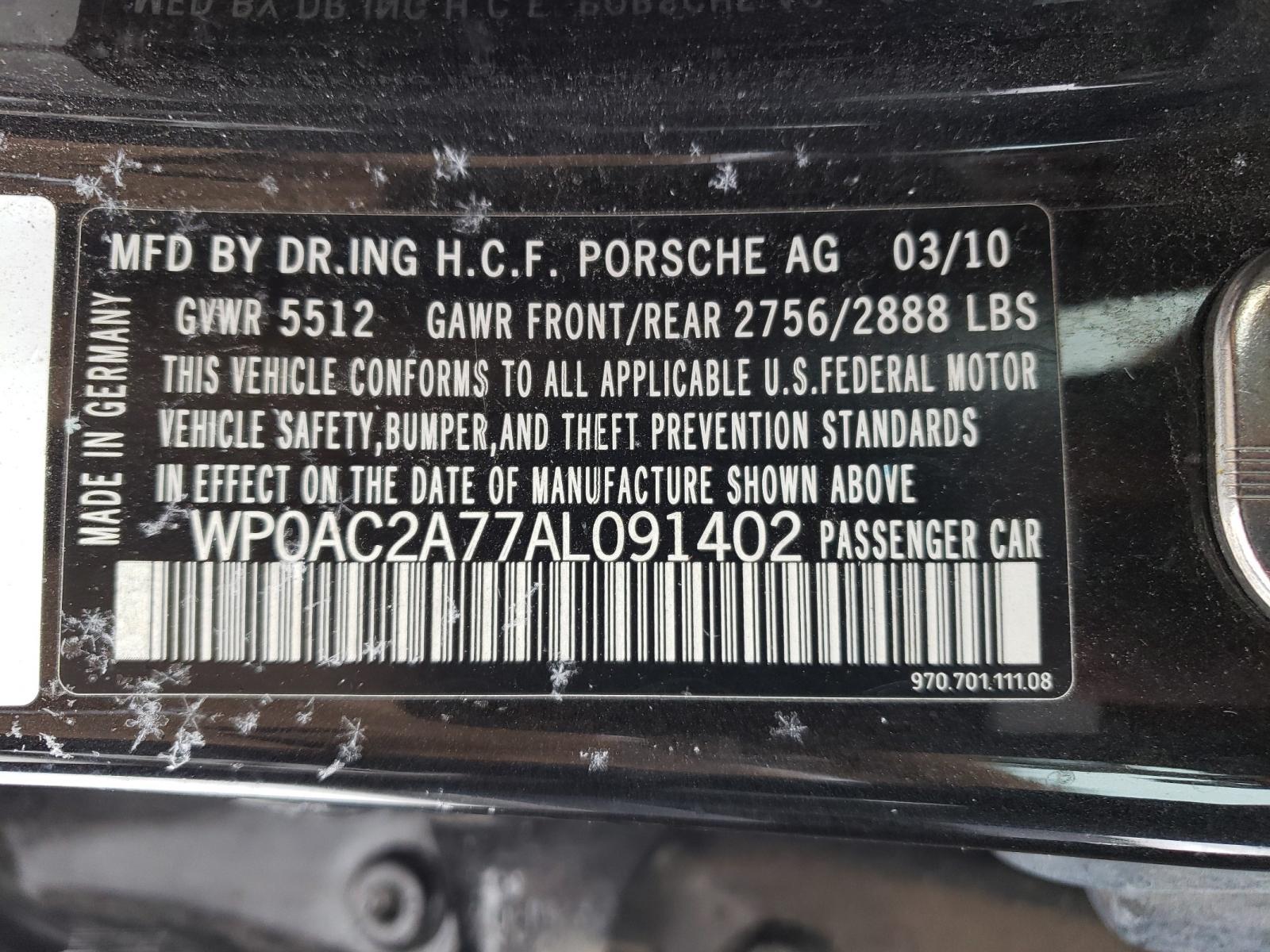 Photo 10 from auction – 2010 PORSCHE PANAMERA T with VIN WP0AC2A77AL091402
