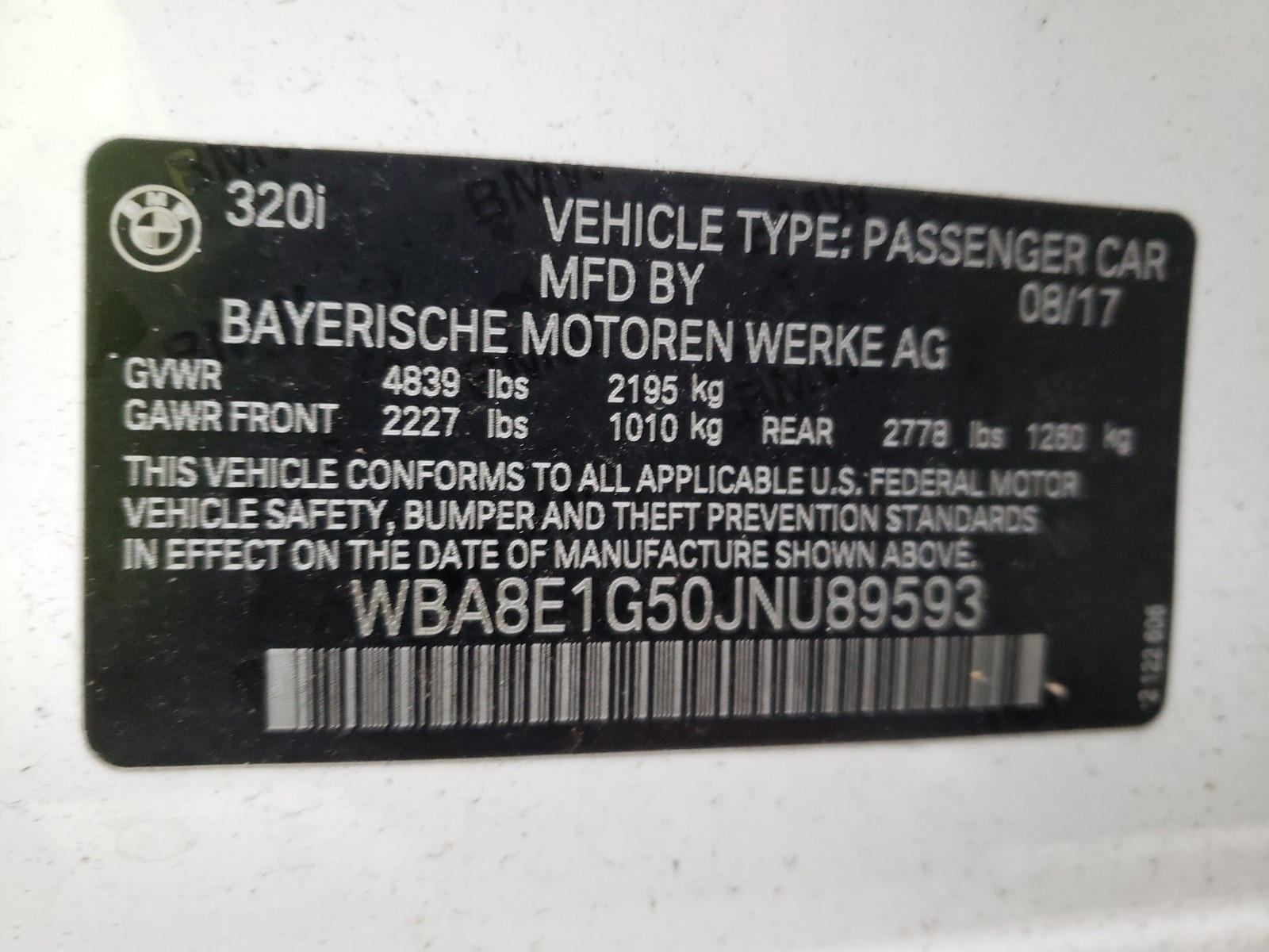 Photo 10 from auction – 2018 BMW 320 I with VIN WBA8E1G50JNU89593