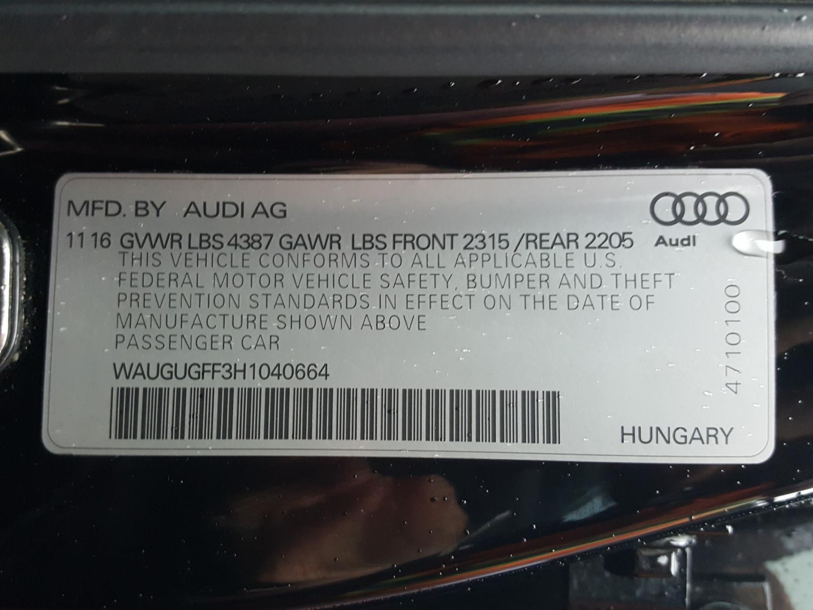 Photo 10 from auction – 2017 AUDI A3 PREMIUM with VIN WAUGUGFF3H1040664
