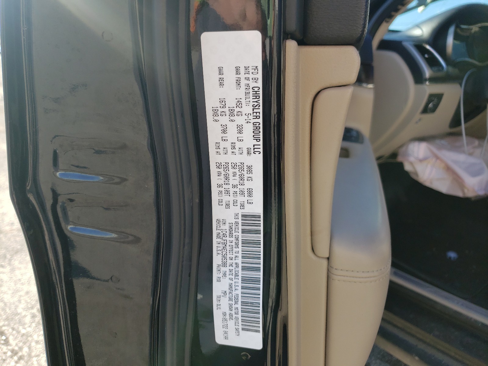 Photo 10 from auction – 2014 JEEP GRAND CHER with VIN 1C4RJFBM4EC505388
