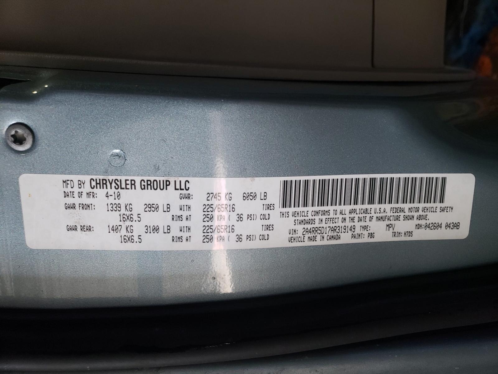 Photo 10 from auction – 2010 CHRYSLER TOWN & COU with VIN 2A4RR5D17AR319149