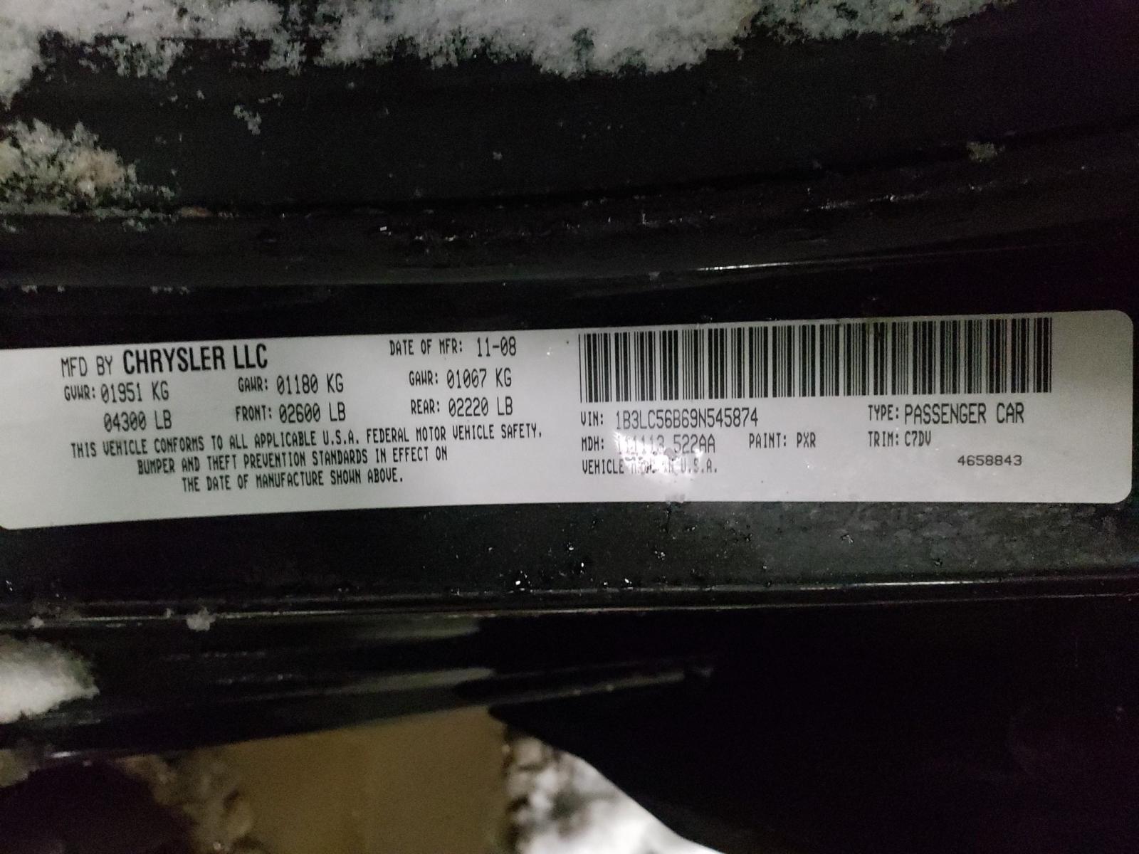 Photo 10 from auction – 2009 DODGE AVENGER SX with VIN 1B3LC56B69N545874