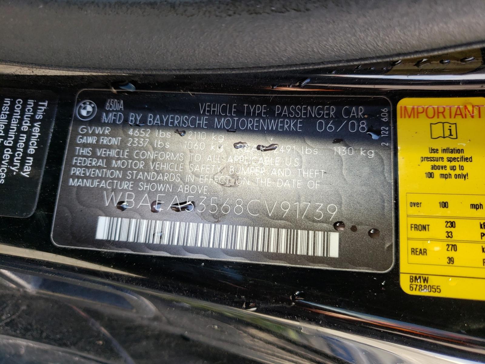 Photo 10 from auction – 2008 BMW 650 I with VIN WBAEA53568CV91739