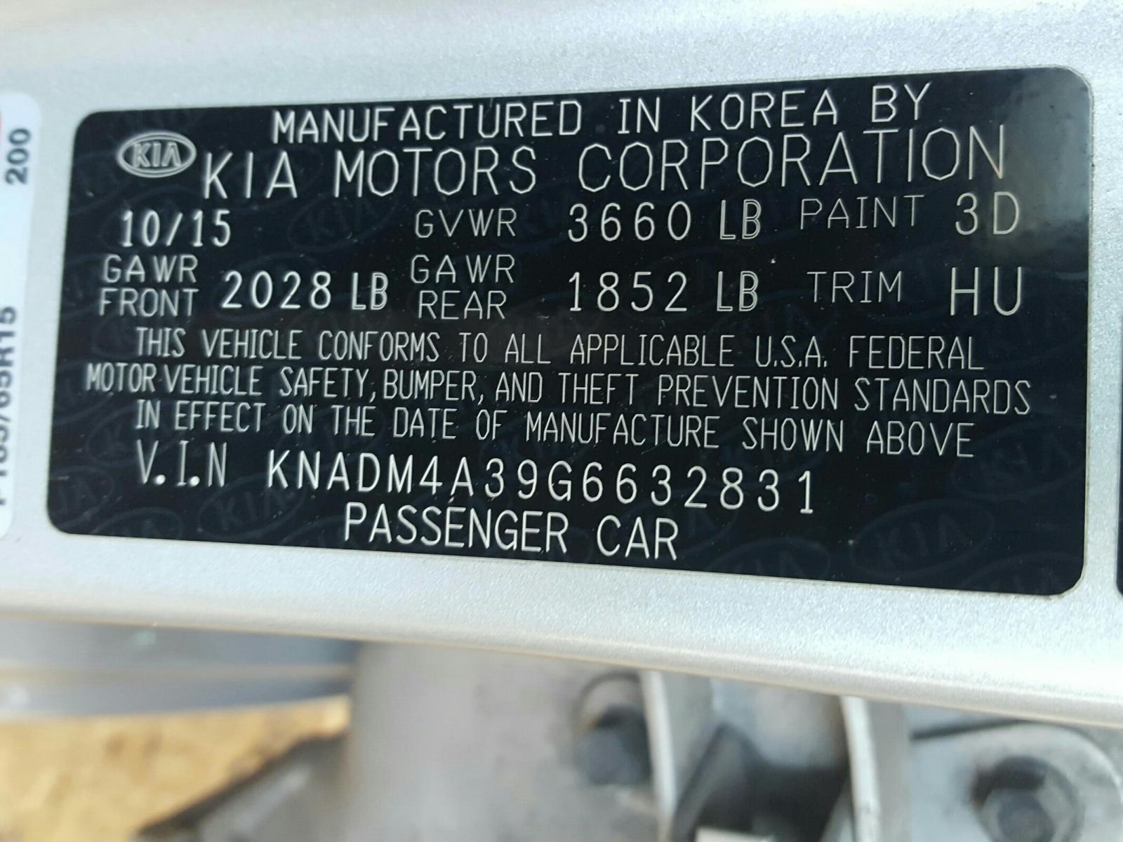 Photo 10 from auction – 2016 KIA RIO LX with VIN KNADM4A39G6632831