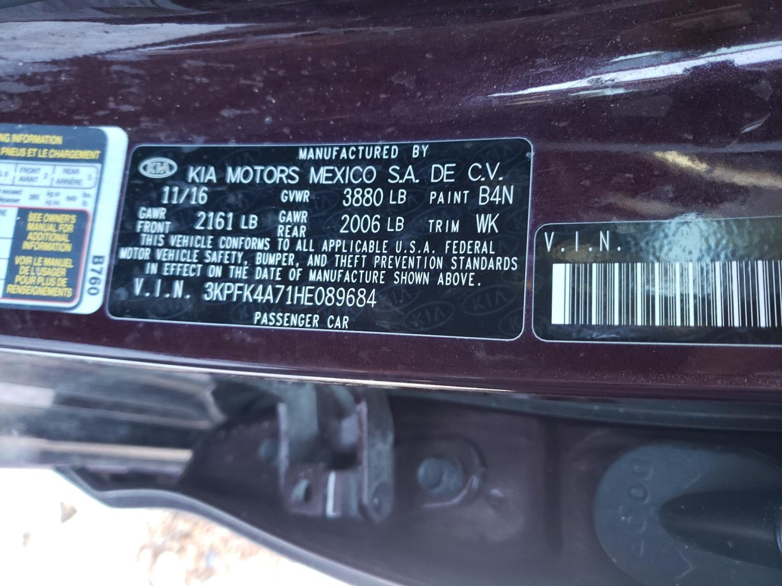 Photo 10 from auction – 2017 KIA FORTE LX with VIN 3KPFK4A71HE089684