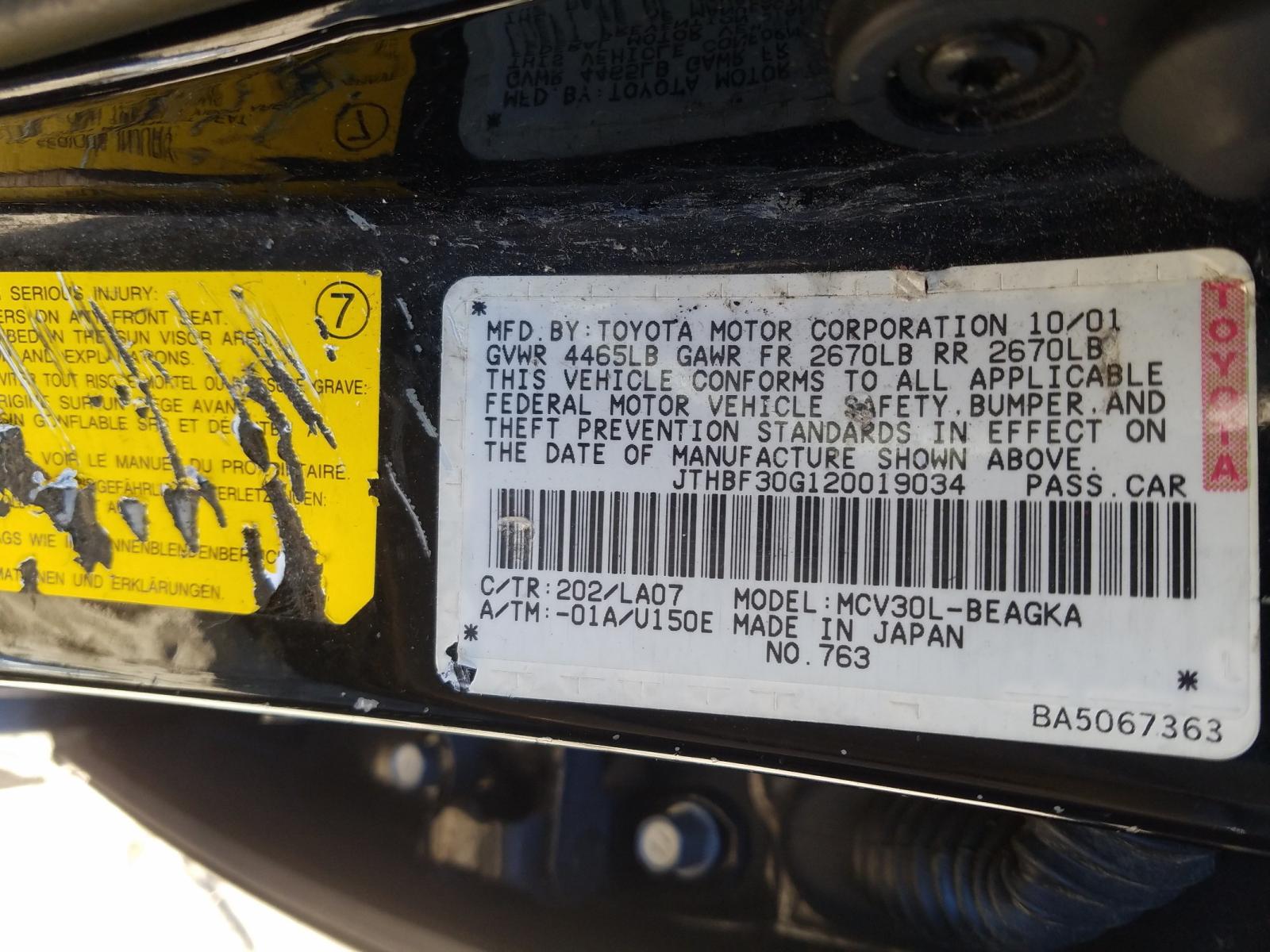 Photo 10 from auction – 2002 LEXUS ES 300 with VIN JTHBF30G120019034