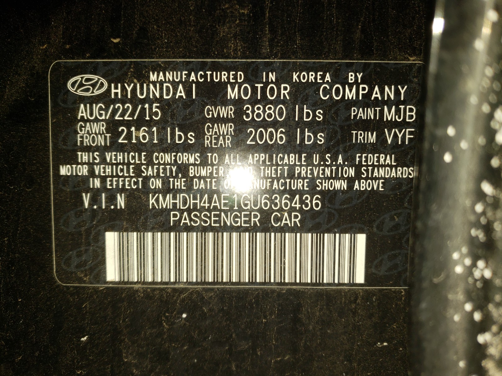 Photo 10 from auction – 2016 HYUNDAI ELANTRA SE with VIN KMHDH4AE1GU636436