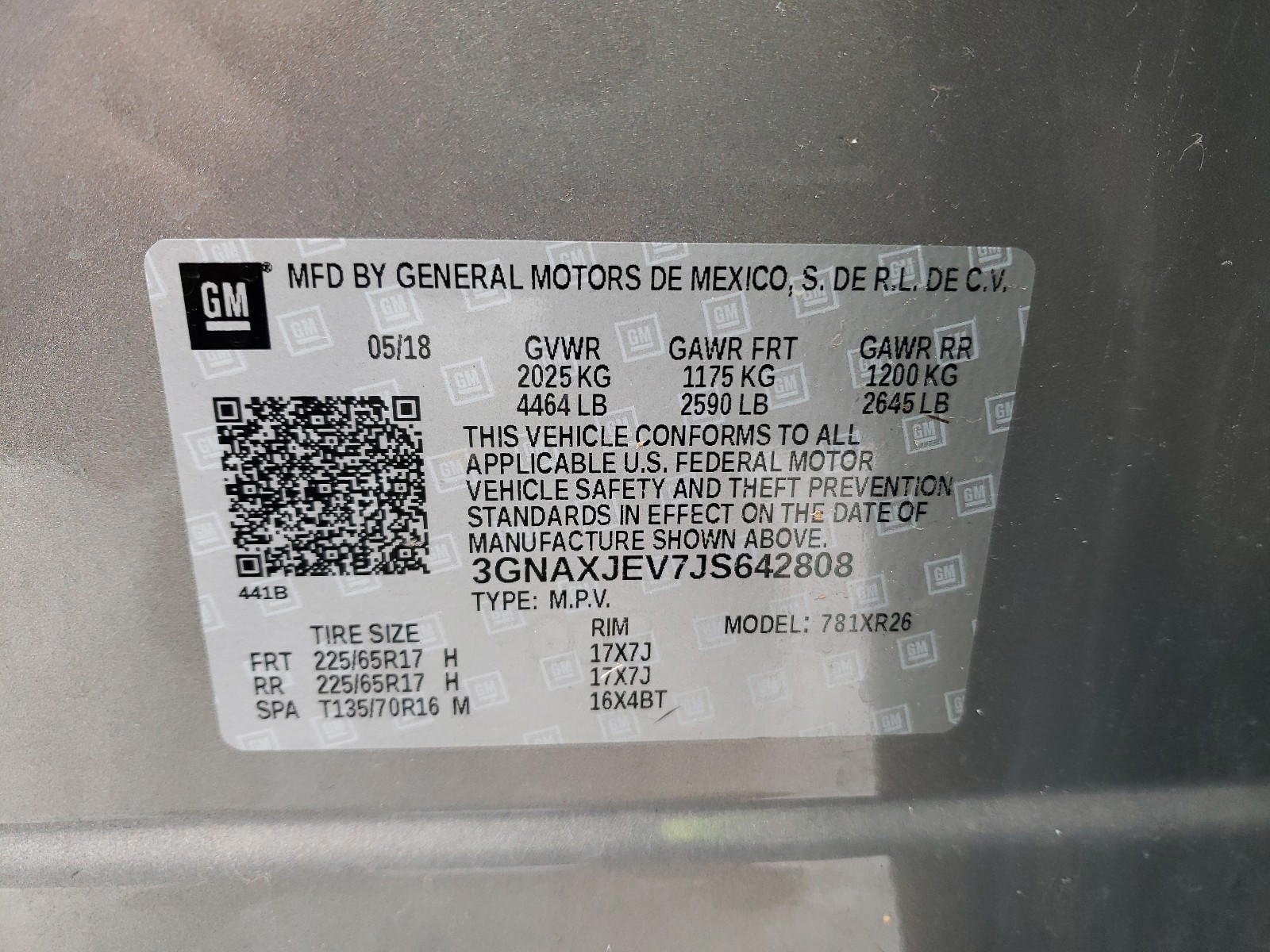 Photo 10 from auction – 2018 CHEVROLET EQUINOX LT with VIN 3GNAXJEV7JS642808