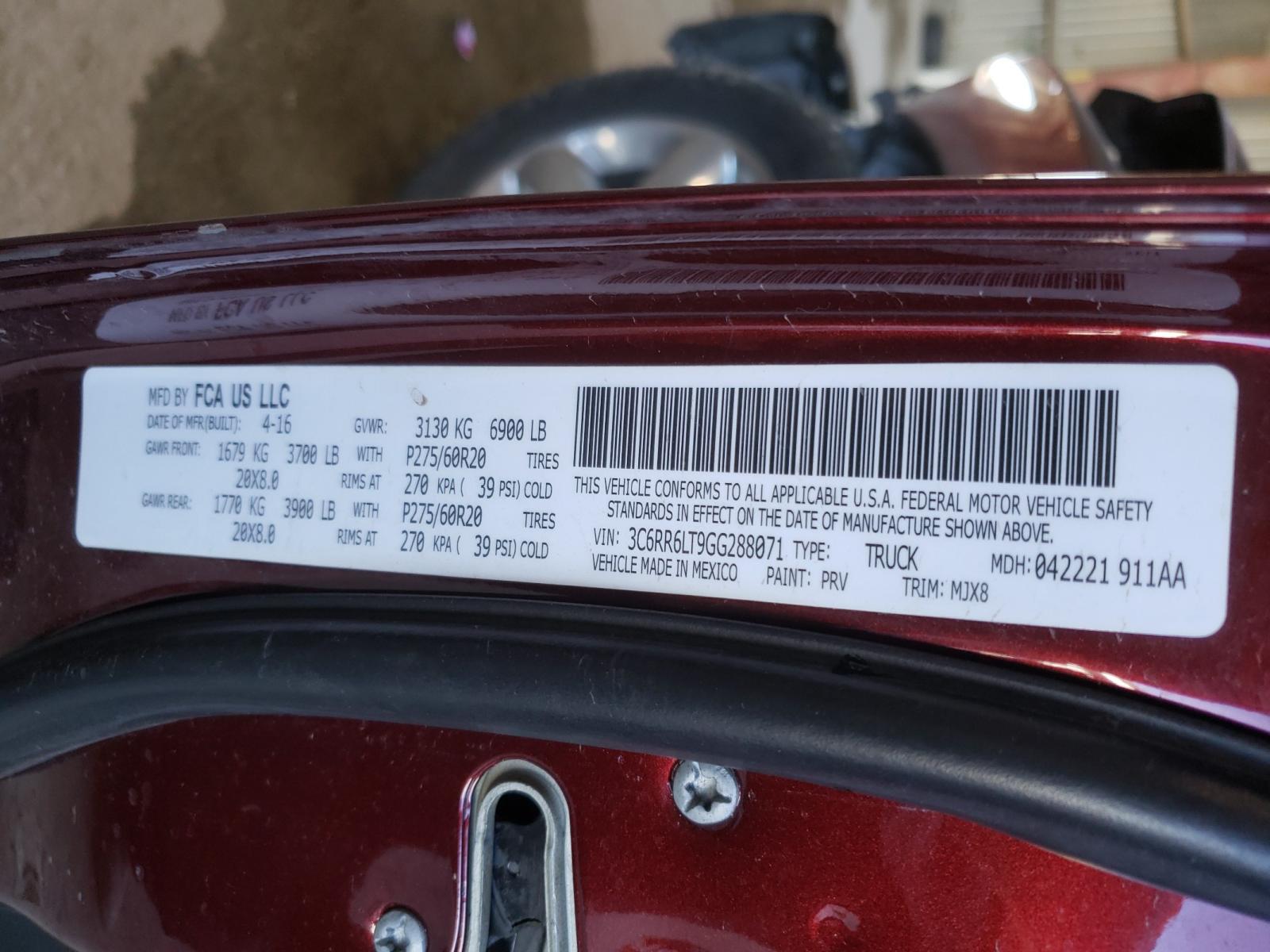 Photo 10 from auction – 2016 RAM 1500 SLT with VIN 3C6RR6LT9GG288071