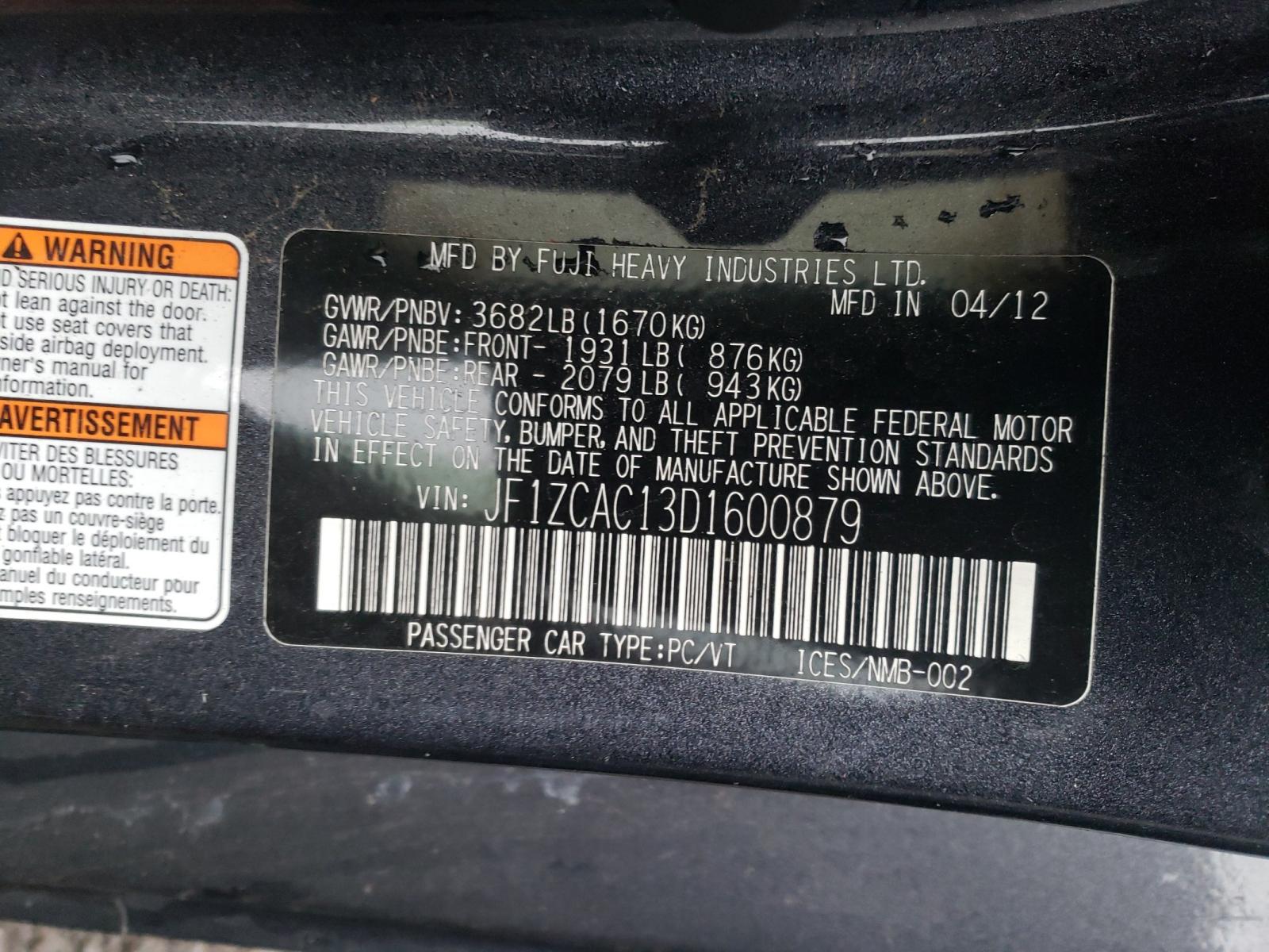 Photo 10 from auction – 2013 SUBARU BRZ 2.0 LI with VIN JF1ZCAC13D1600879