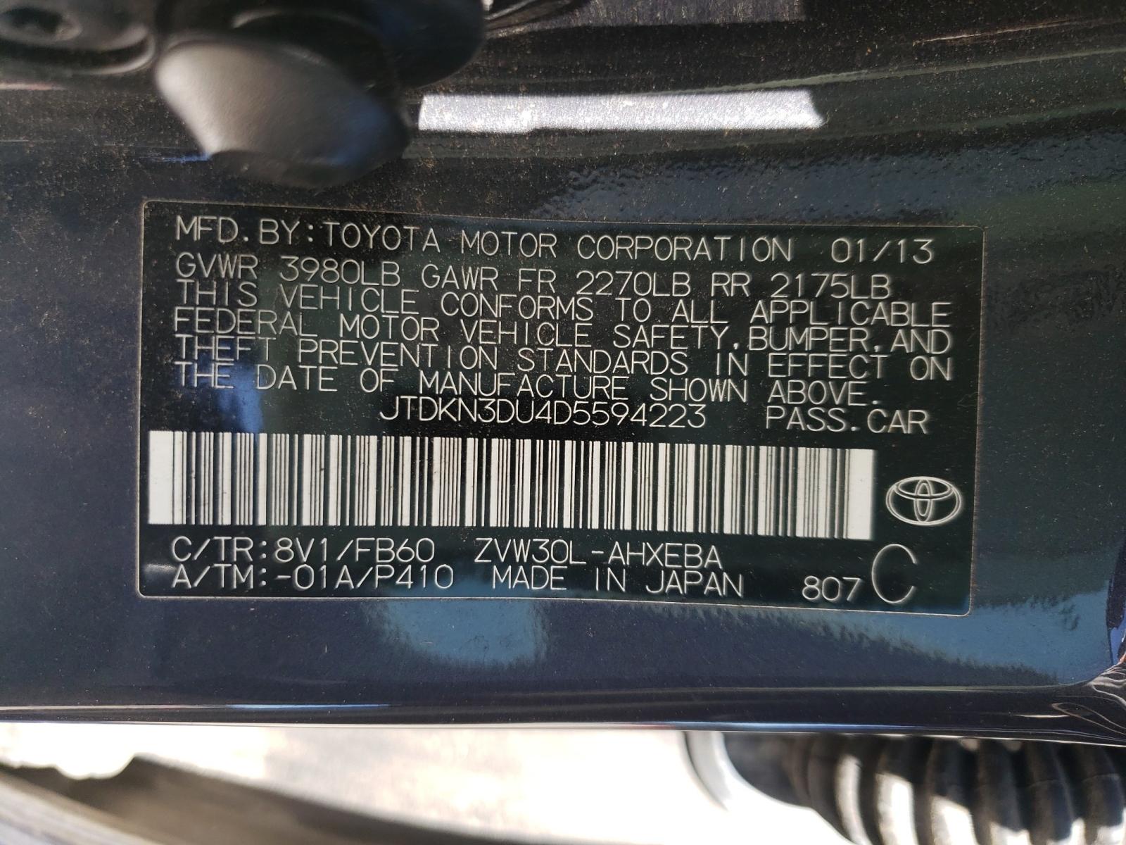 Photo 10 from auction – 2013 TOYOTA PRIUS with VIN JTDKN3DU4D5594223
