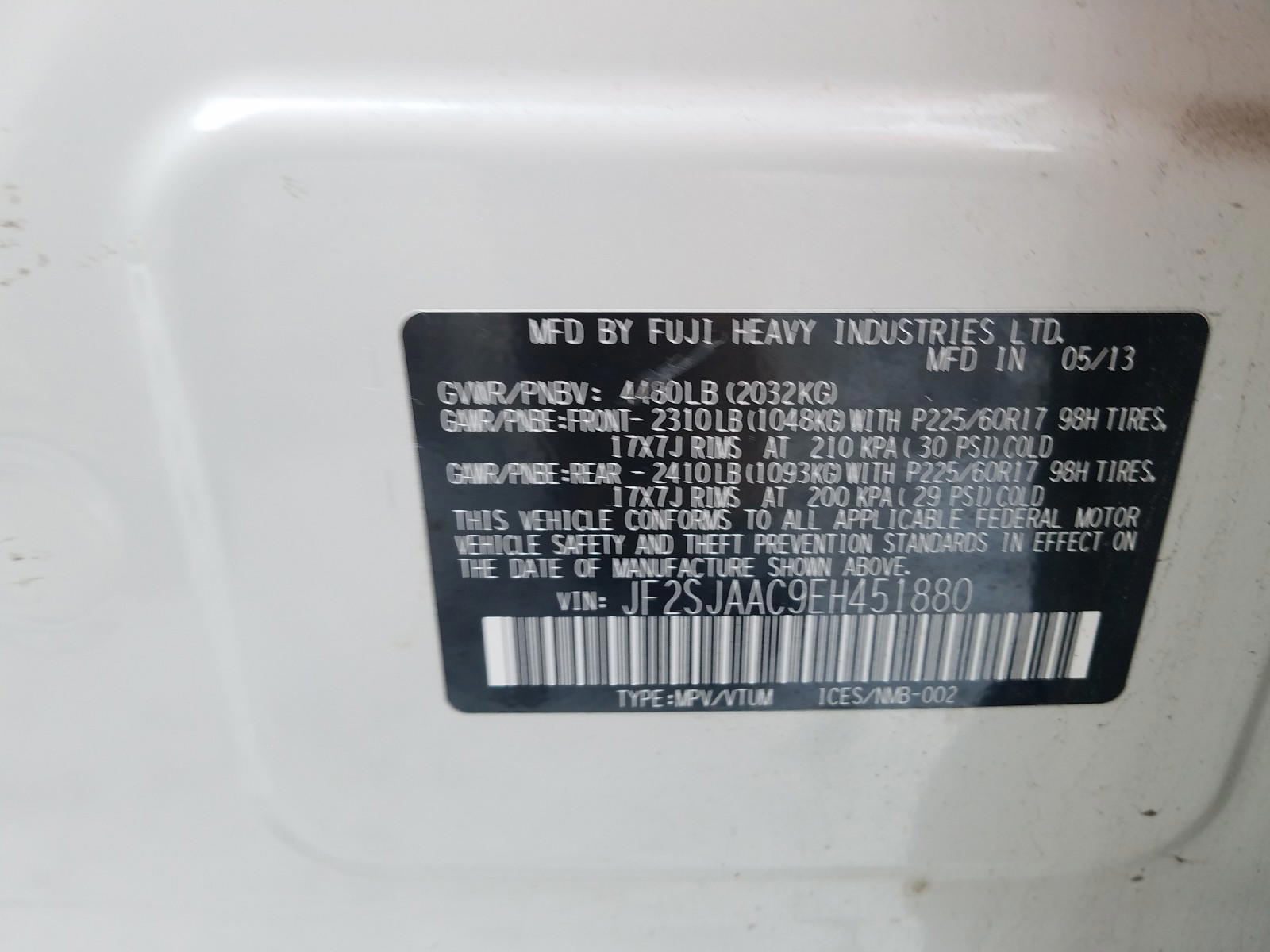 Photo 10 from auction – 2014 SUBARU FORESTER 2 with VIN JF2SJAAC9EH451880