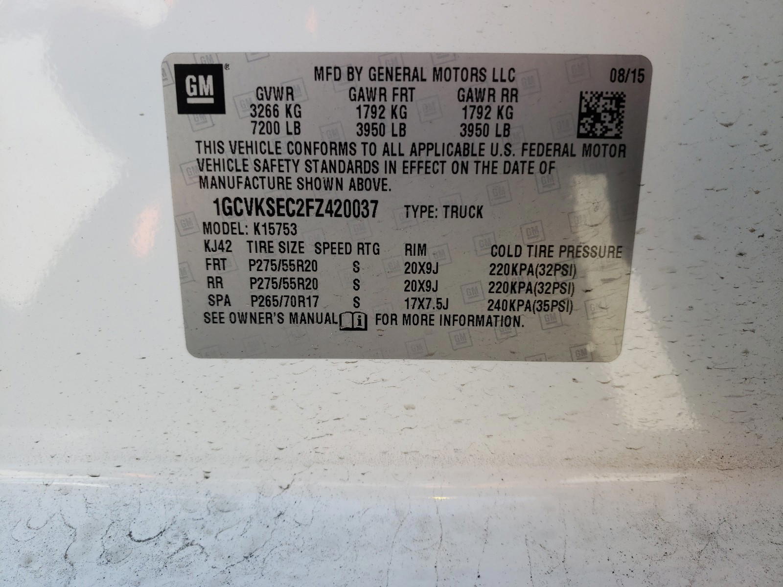 Photo 10 from auction – 2015 CHEVROLET SILVERADO with VIN 1GCVKSEC2FZ420037