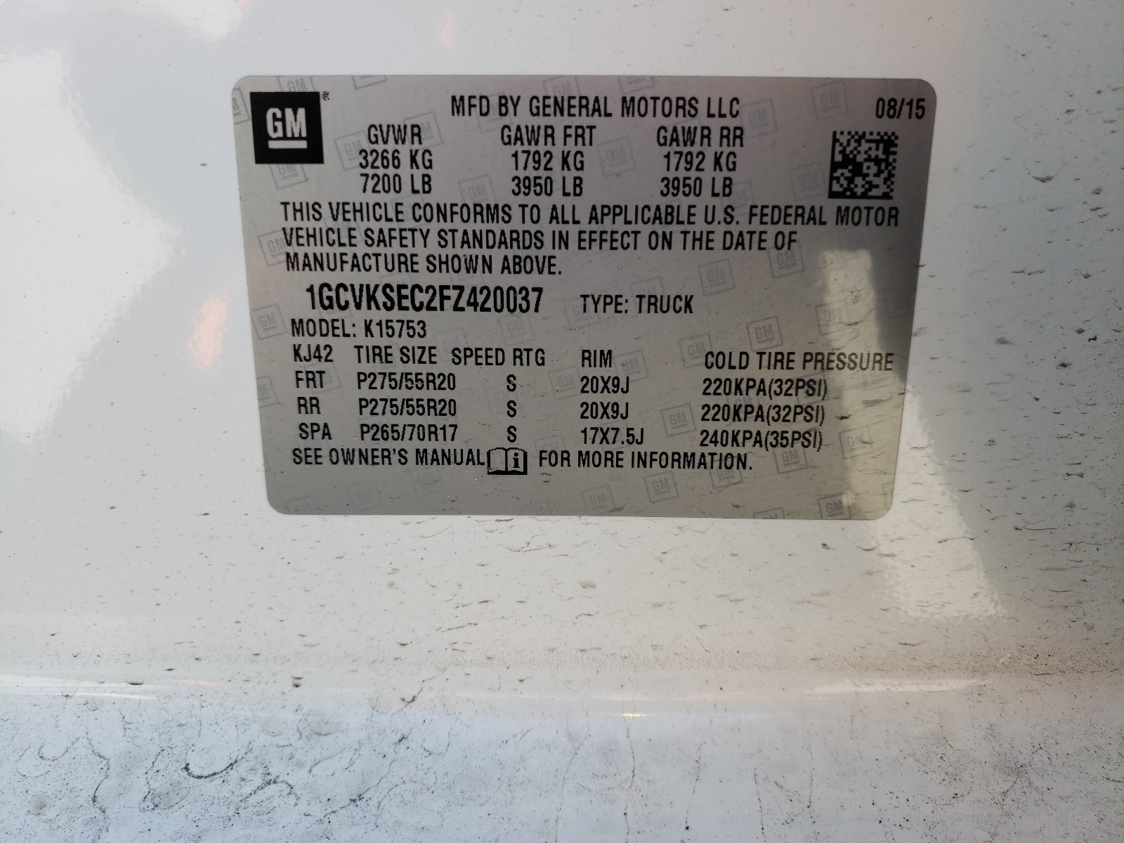 Zdjęcie 10 z aukcji – 2015 CHEVROLET SILVERADO z VIN 1GCVKSEC2FZ420037