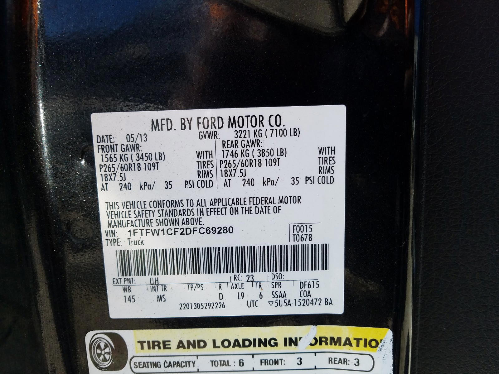Photo 10 from auction – 2013 FORD F150 SUPER with VIN 1FTFW1CF2DFC69280