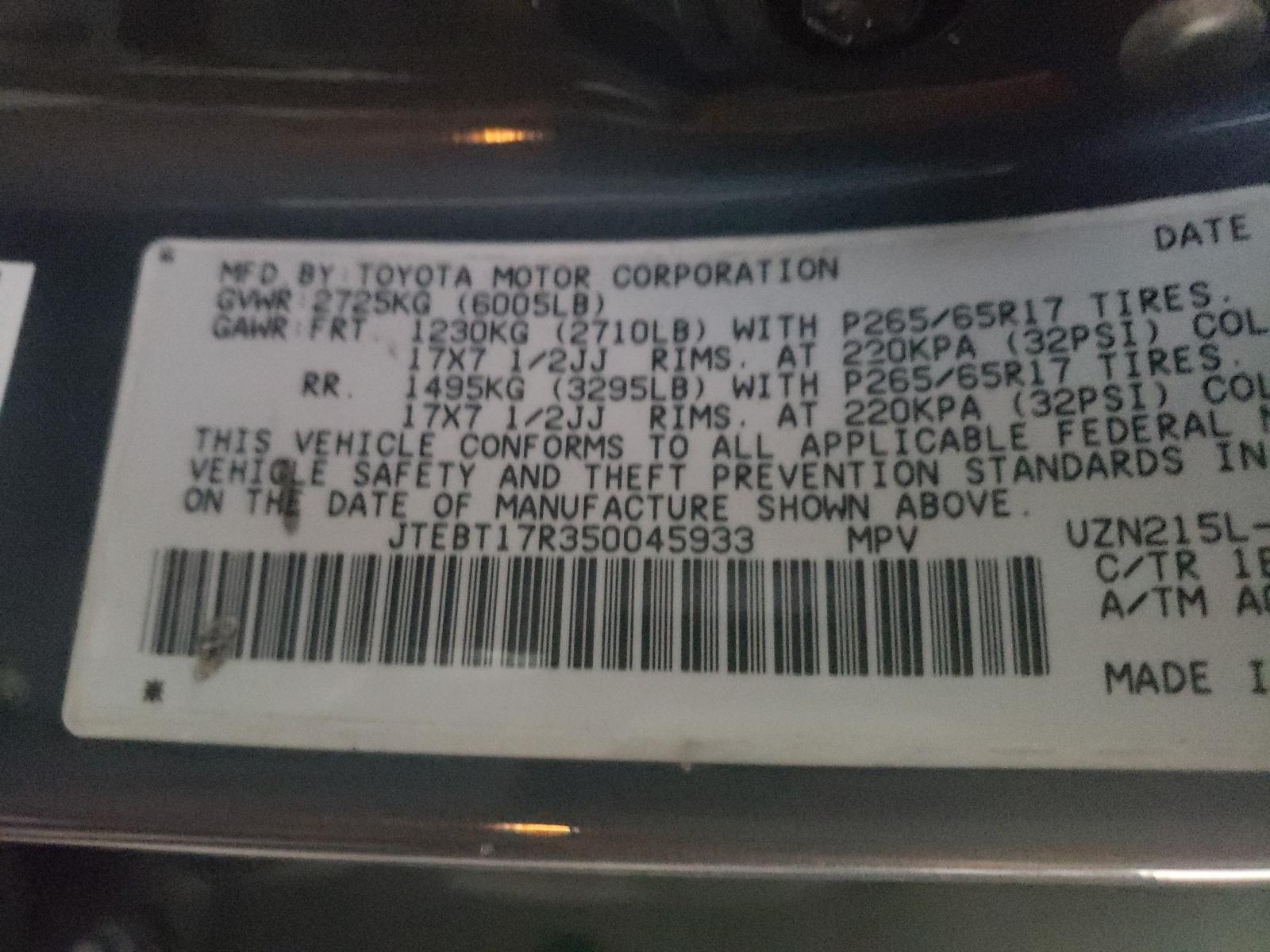 Photo 10 from auction – 2005 TOYOTA 4RUNNER LI with VIN JTEBT17R350045933