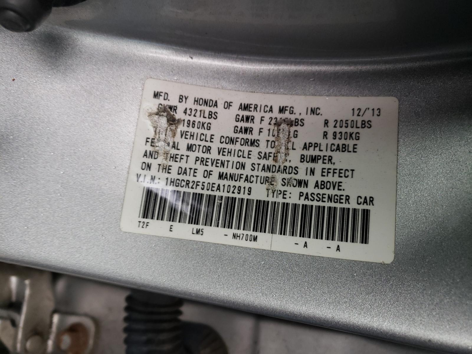 Photo 10 from auction – 2014 HONDA ACCORD SPO with VIN 1HGCR2F50EA102919