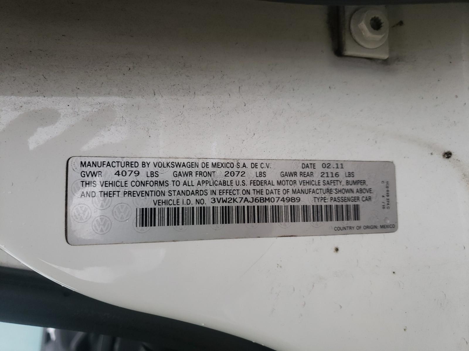 Photo 10 from auction – 2011 VOLKSWAGEN JETTA BASE with VIN 3VW2K7AJ6BM074989