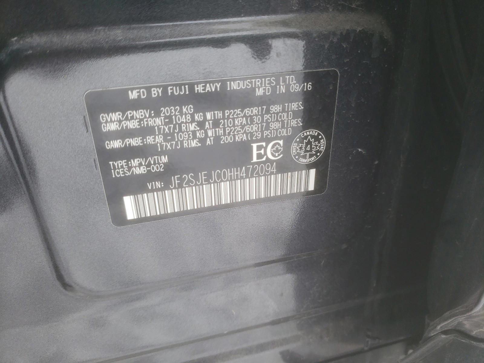 Photo 10 from auction – 2017 SUBARU FORESTER 2 with VIN JF2SJEJC0HH472094