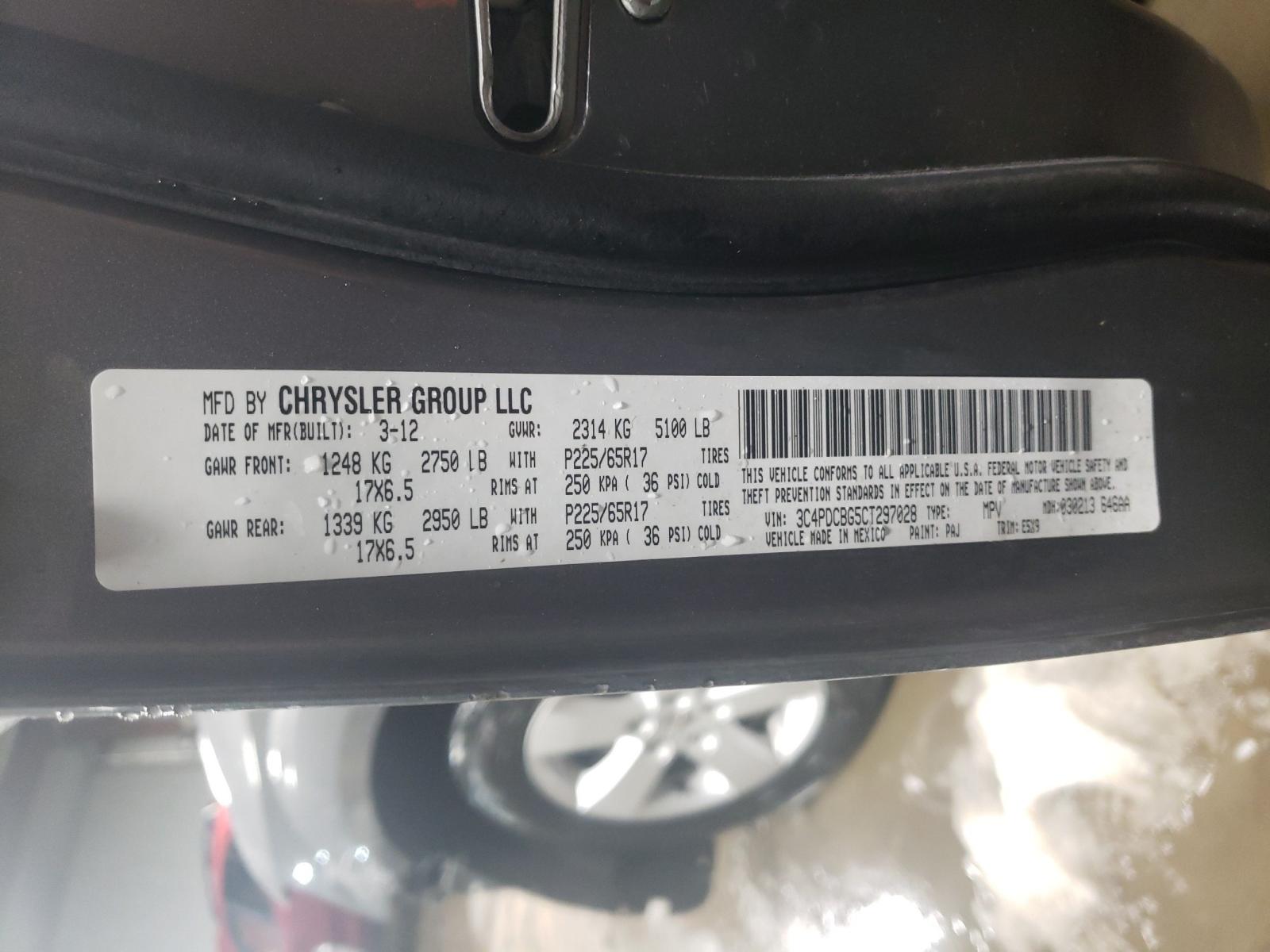 Photo 10 from auction – 2012 DODGE JOURNEY SX with VIN 3C4PDCBG5CT297028