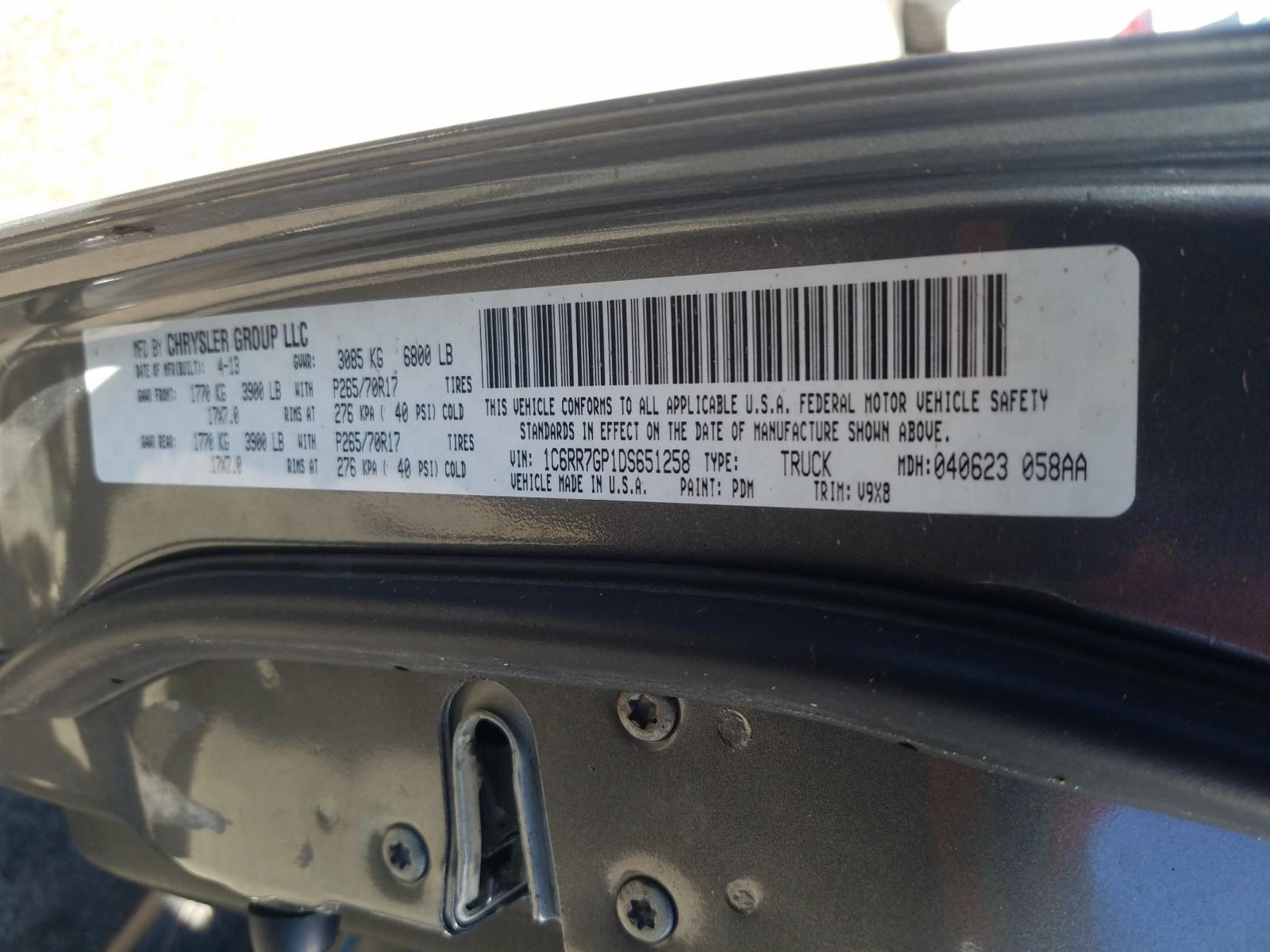 Photo 10 from auction – 2013 RAM 1500 SLT with VIN 1C6RR7GP1DS651258