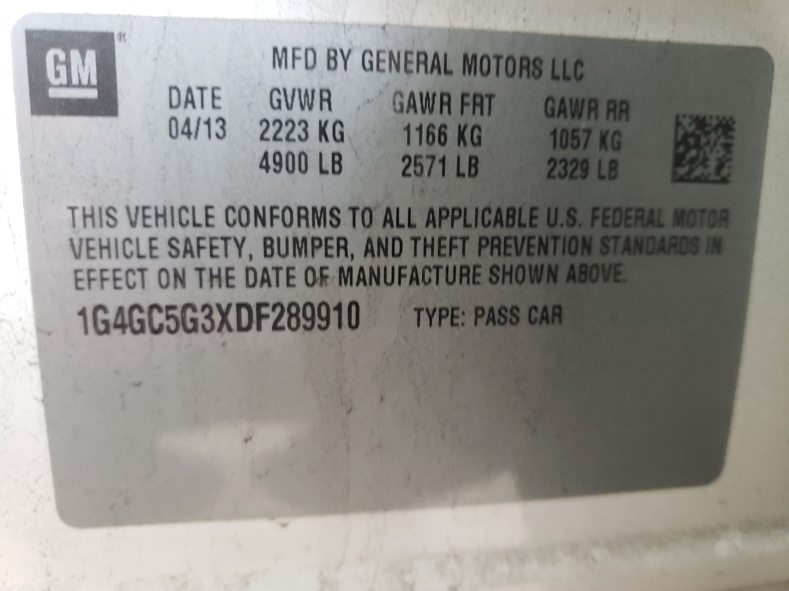 Photo 10 from auction – 2013 BUICK LACROSSE with VIN 1G4GC5G3XDF289910