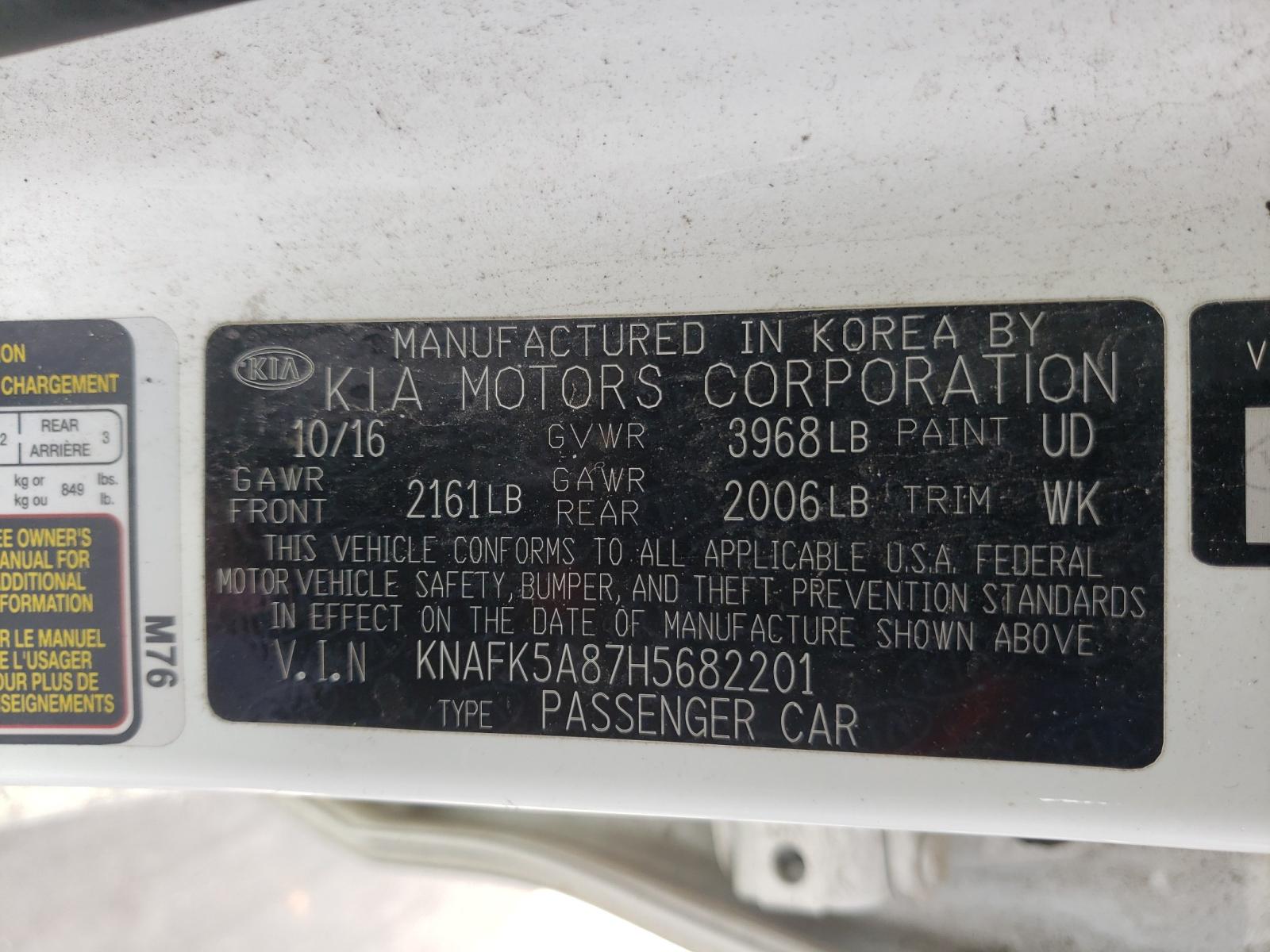 Photo 10 from auction – 2017 KIA FORTE LX with VIN KNAFK5A87H5682201
