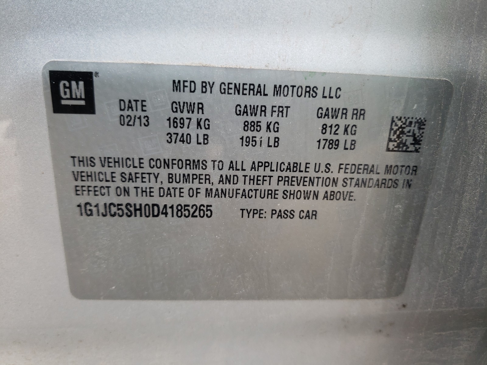 Photo 10 from auction – 2013 CHEVROLET SONIC LT with VIN 1G1JC5SH0D4185265